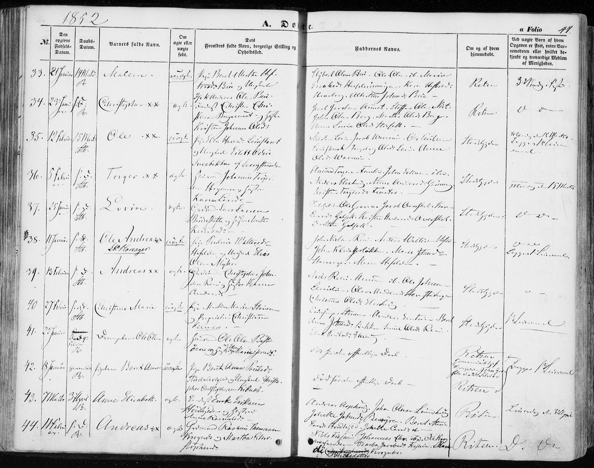 Ministerialprotokoller, klokkerbøker og fødselsregistre - Sør-Trøndelag, AV/SAT-A-1456/646/L0611: Parish register (official) no. 646A09, 1848-1857, p. 47