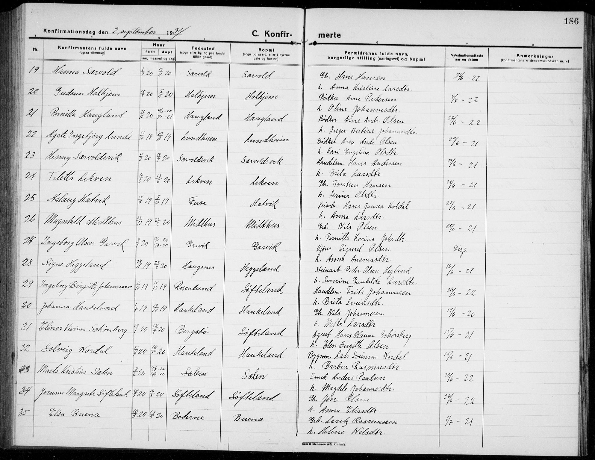 Os sokneprestembete, AV/SAB-A-99929: Parish register (copy) no. A 5, 1923-1941, p. 186