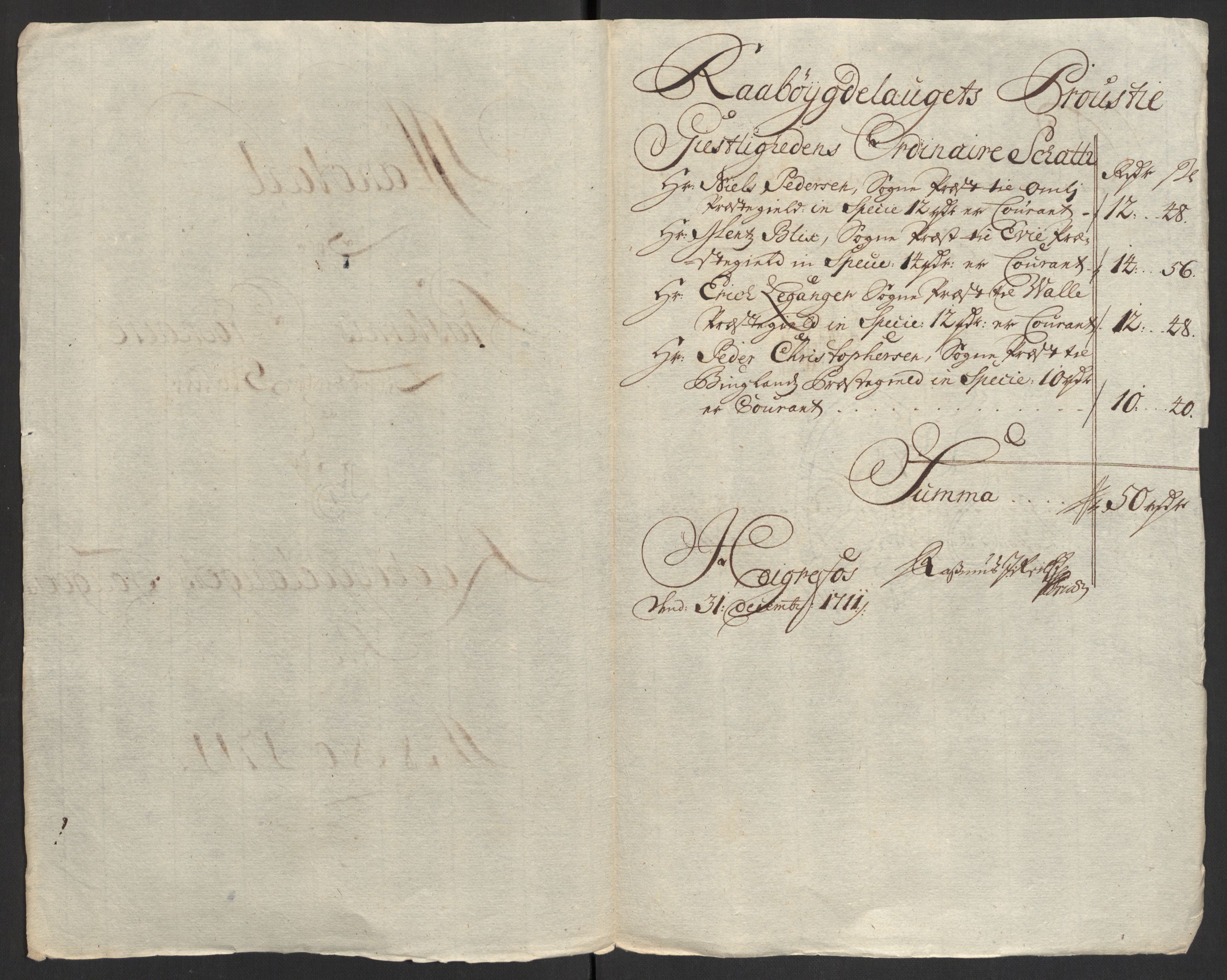 Rentekammeret inntil 1814, Reviderte regnskaper, Fogderegnskap, RA/EA-4092/R40/L2449: Fogderegnskap Råbyggelag, 1709-1711, p. 278