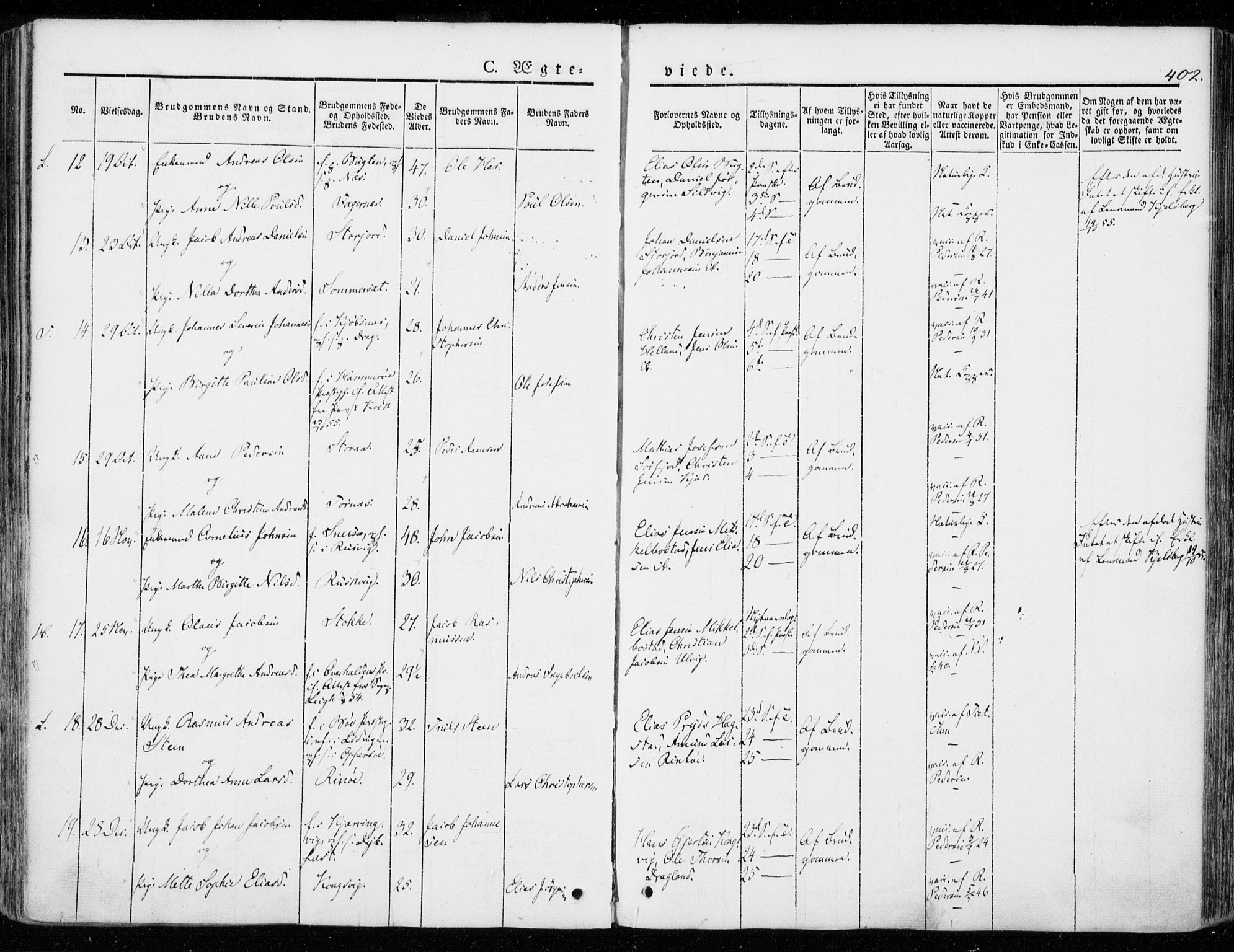 Ministerialprotokoller, klokkerbøker og fødselsregistre - Nordland, AV/SAT-A-1459/872/L1033: Parish register (official) no. 872A08, 1840-1863, p. 402