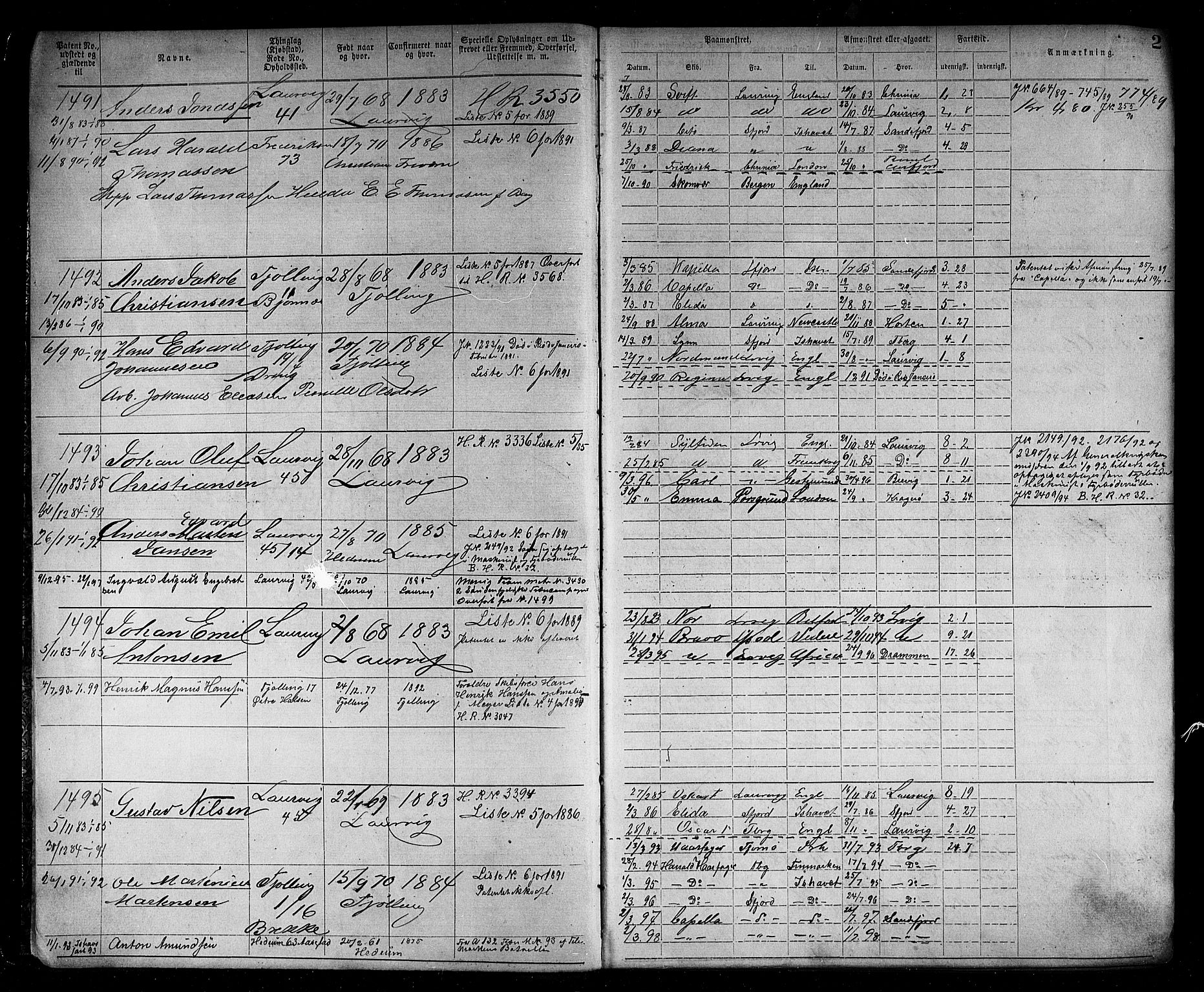 Larvik innrulleringskontor, AV/SAKO-A-787/F/Fb/L0005: Annotasjonsrulle, 1883-1898, p. 4