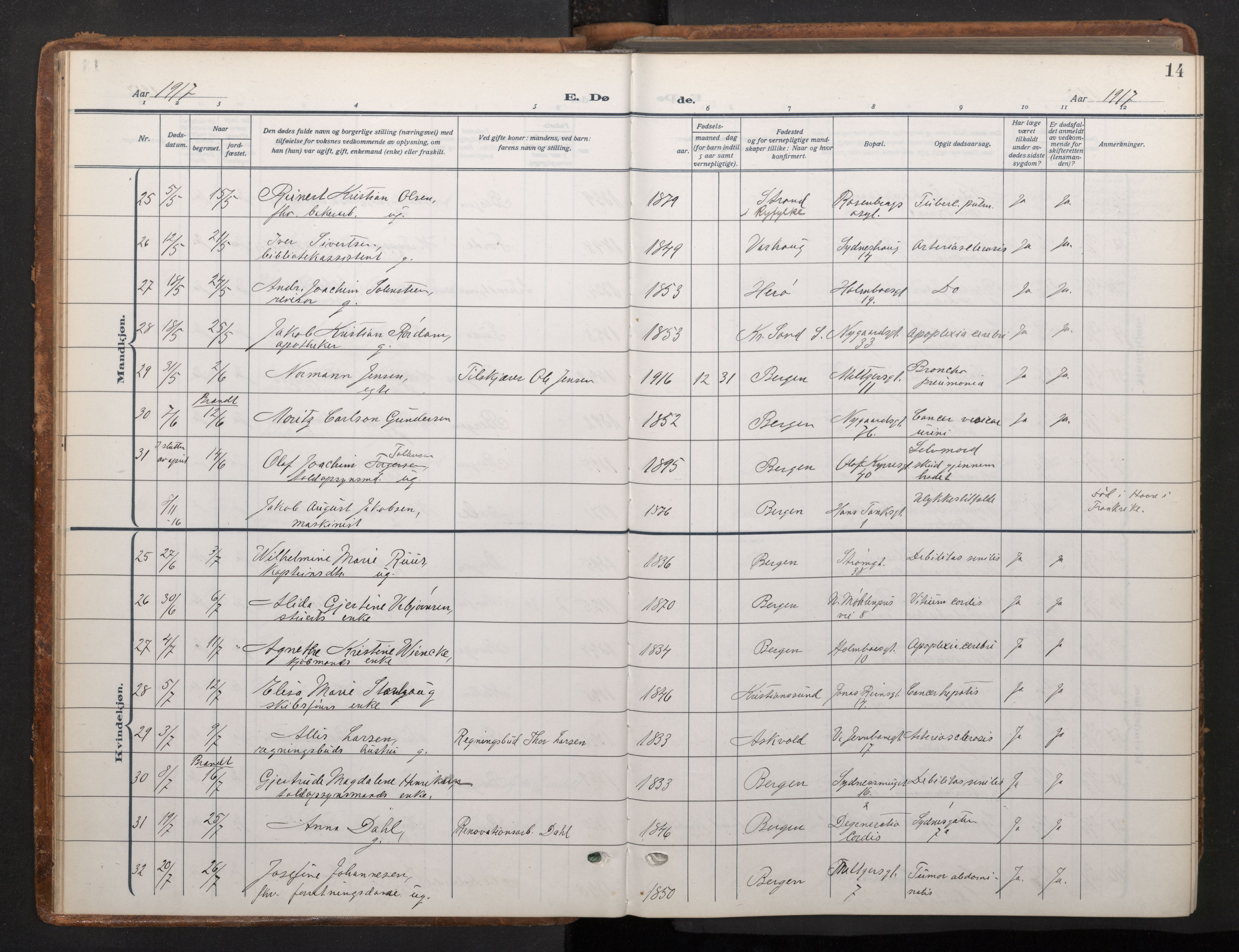 Johanneskirken sokneprestembete, AV/SAB-A-76001/H/Haa/L0020: Parish register (official) no. E 2, 1916-1951, p. 14