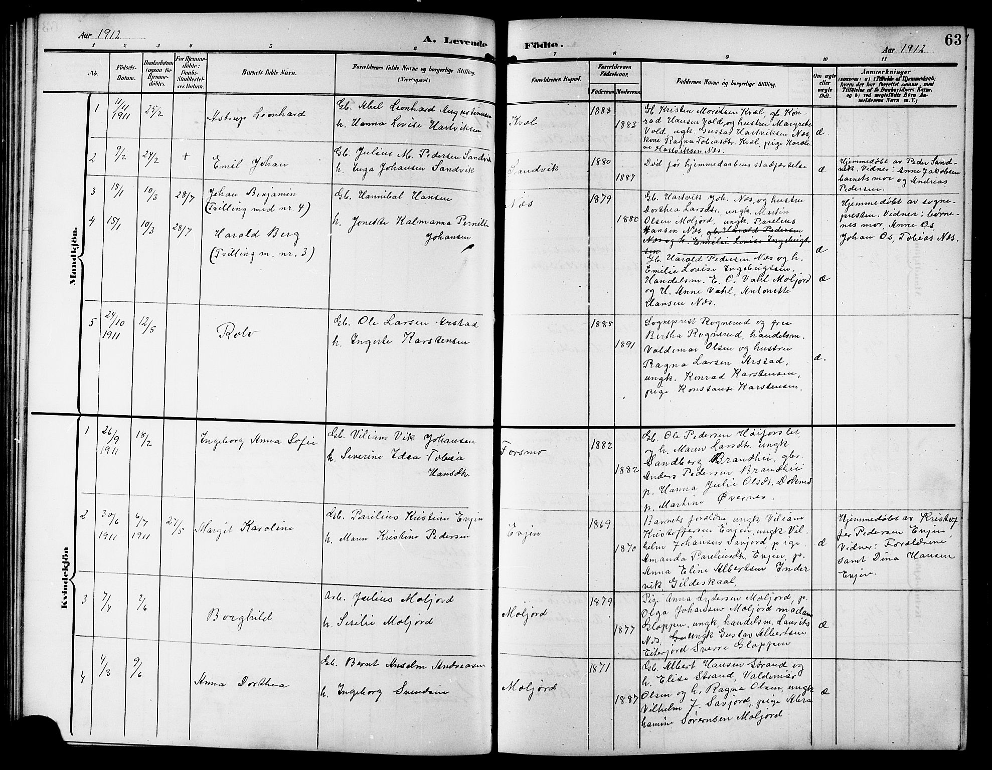 Ministerialprotokoller, klokkerbøker og fødselsregistre - Nordland, SAT/A-1459/846/L0655: Parish register (copy) no. 846C05, 1902-1916, p. 63