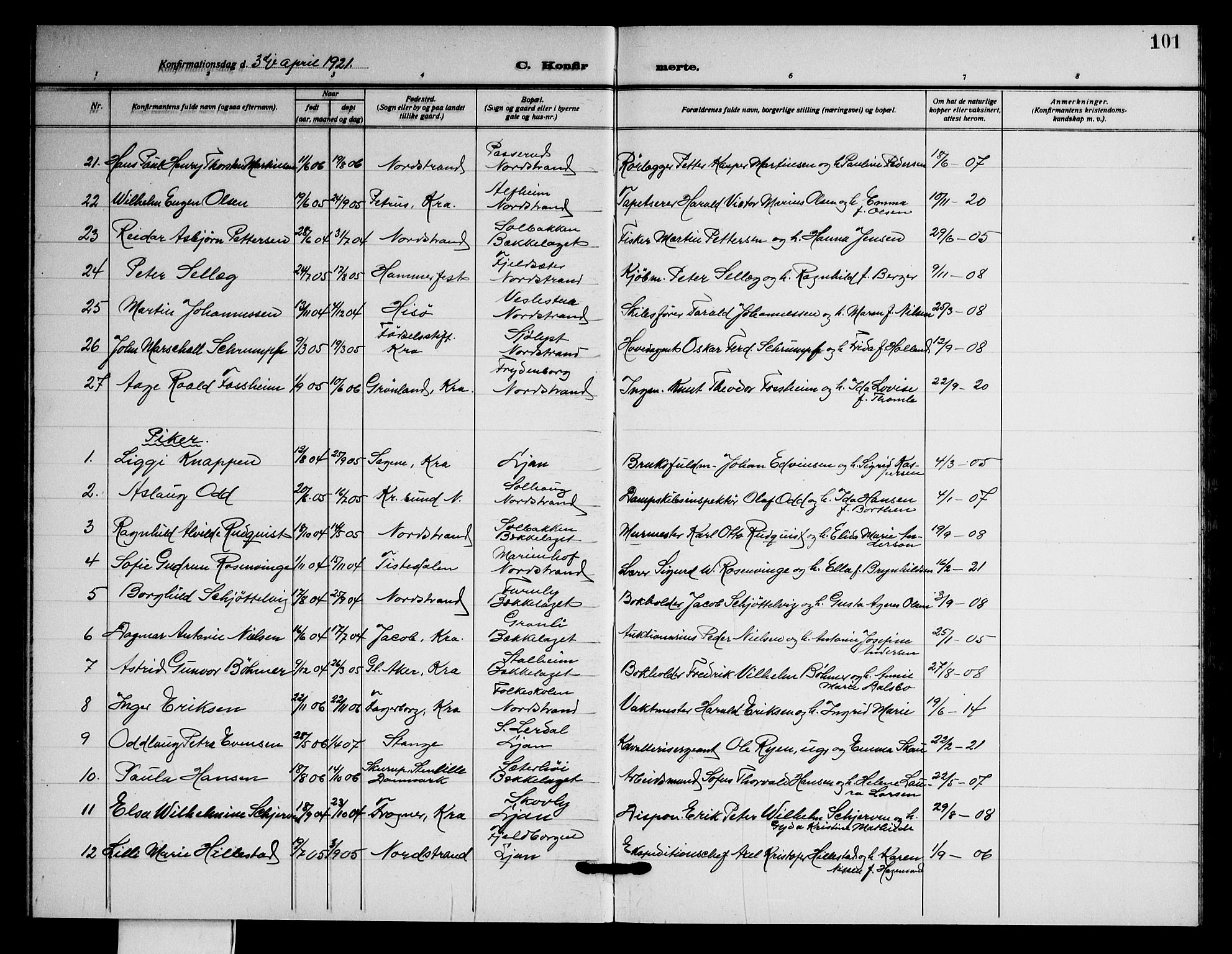 Nordstrand prestekontor Kirkebøker, AV/SAO-A-10362a/G/Ga/L0002: Parish register (copy) no. I 2, 1918-1925, p. 101