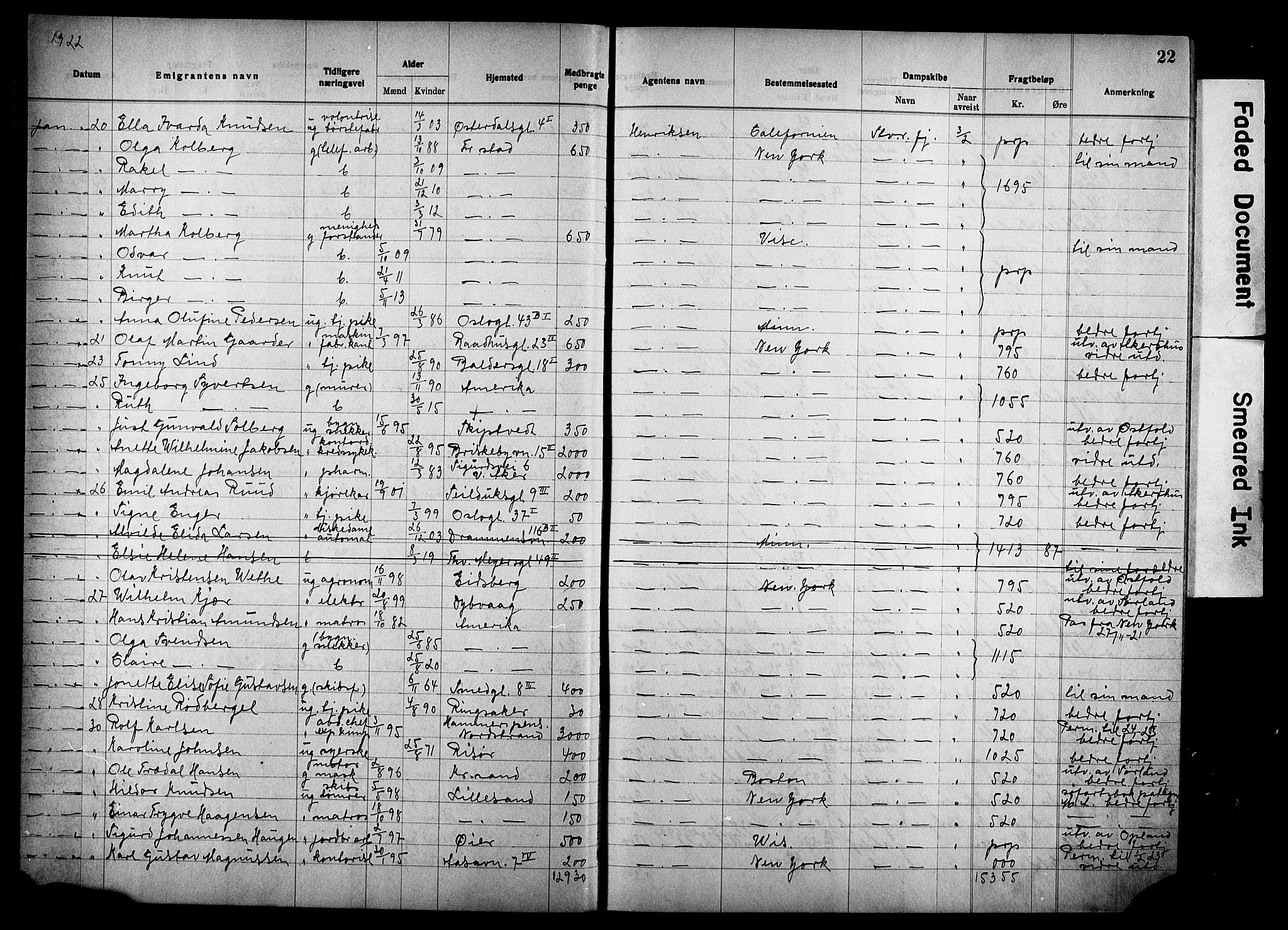 Oslo politidistrikt, AV/SAO-A-10085/E/Ee/Eef/L0034: Emigrantprotokoll, 1921-1923, p. 22