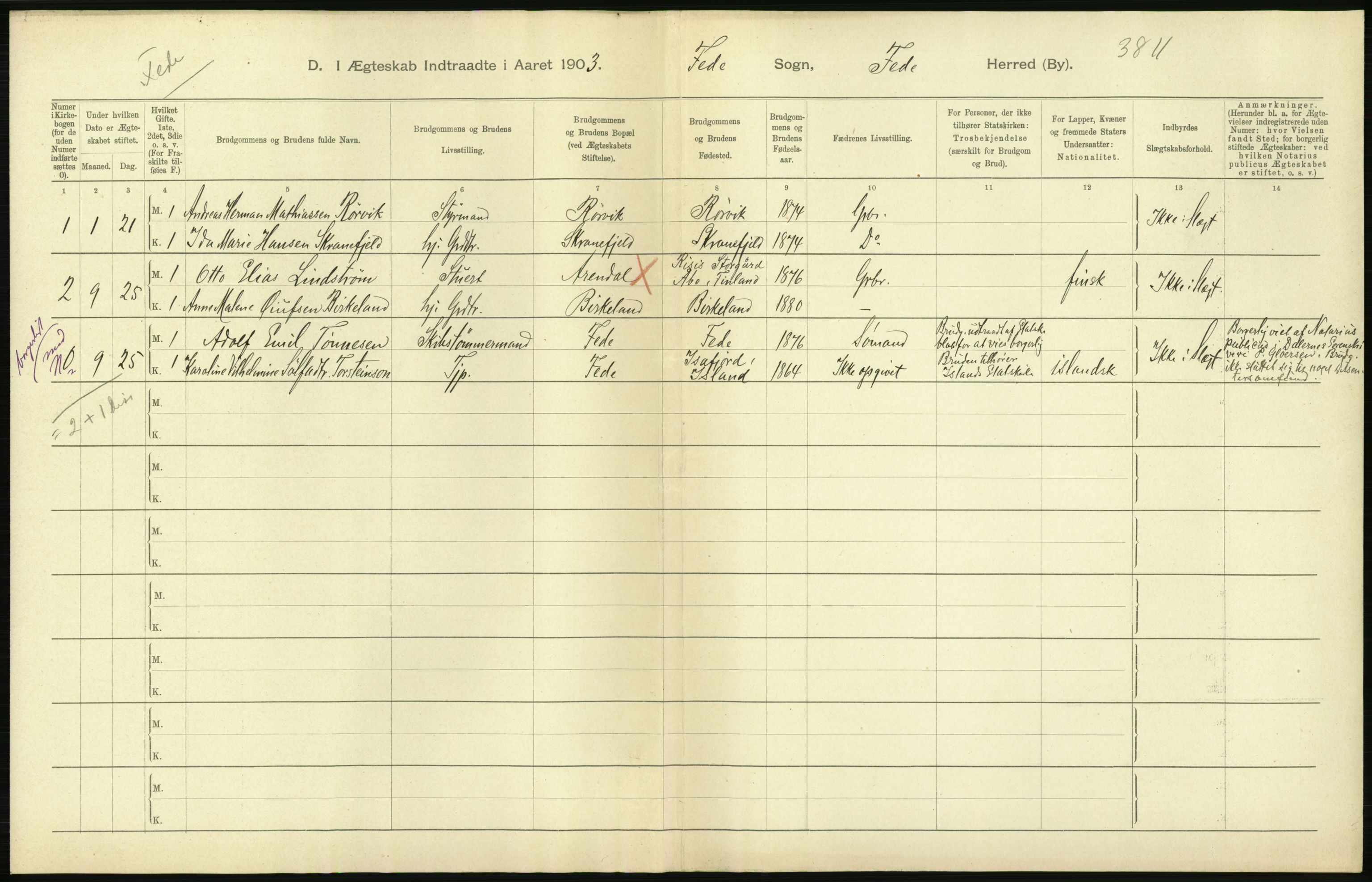 Statistisk sentralbyrå, Sosiodemografiske emner, Befolkning, AV/RA-S-2228/D/Df/Dfa/Dfaa/L0011: Lister og Mandal amt: Fødte, gifte, døde, 1903, p. 296