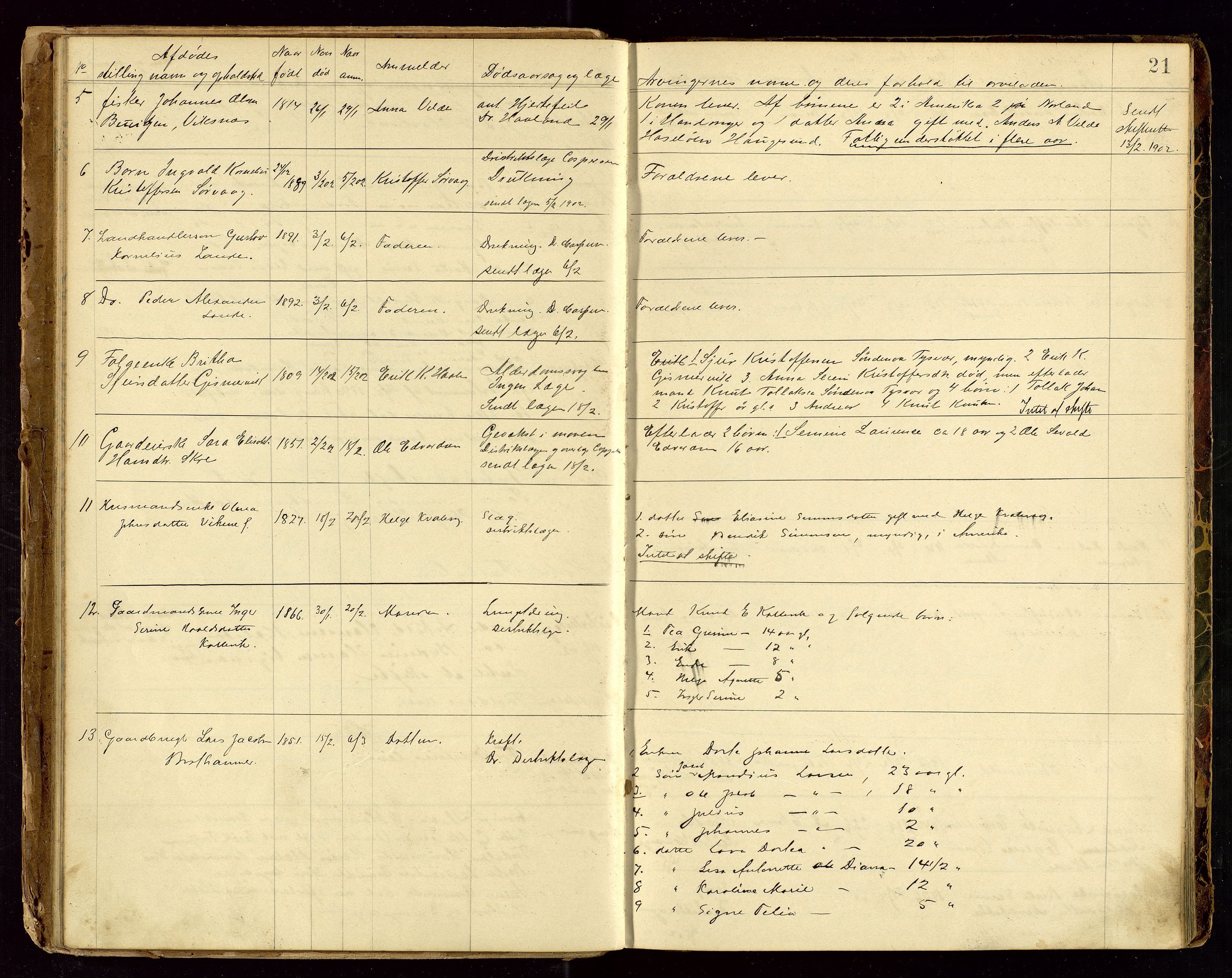 Avaldsnes lensmannskontor, SAST/A-100286/Gga/L0001: "Dødslistene Avaldsnæs Prtgd  2 - 87  Kopervig Sogn  38 - 120", 1897-1916, p. 21