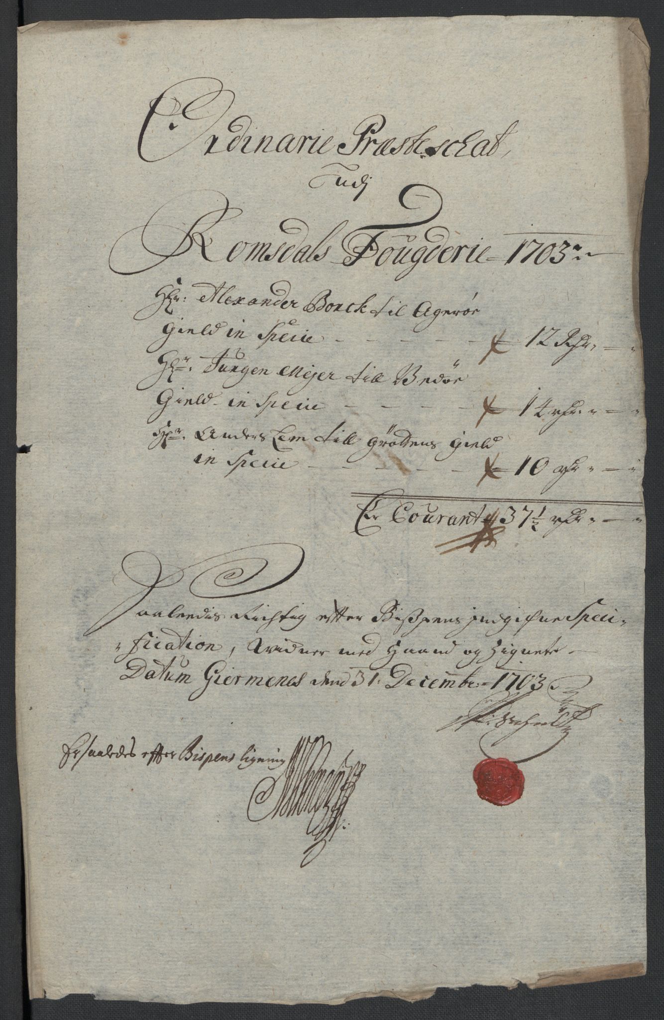Rentekammeret inntil 1814, Reviderte regnskaper, Fogderegnskap, RA/EA-4092/R55/L3656: Fogderegnskap Romsdal, 1703-1705, p. 87