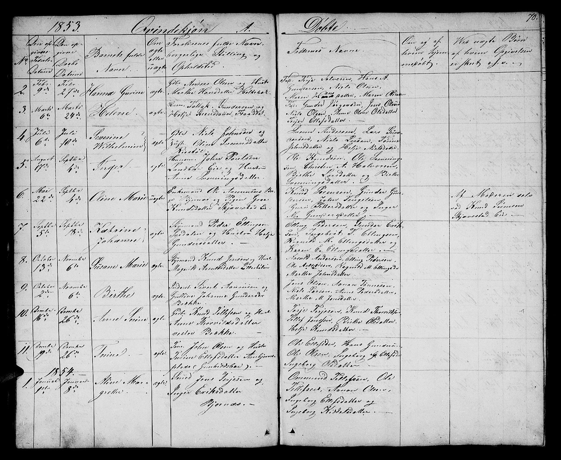 Austre Moland sokneprestkontor, SAK/1111-0001/F/Fb/Fba/L0001: Parish register (copy) no. B 1, 1842-1868, p. 70