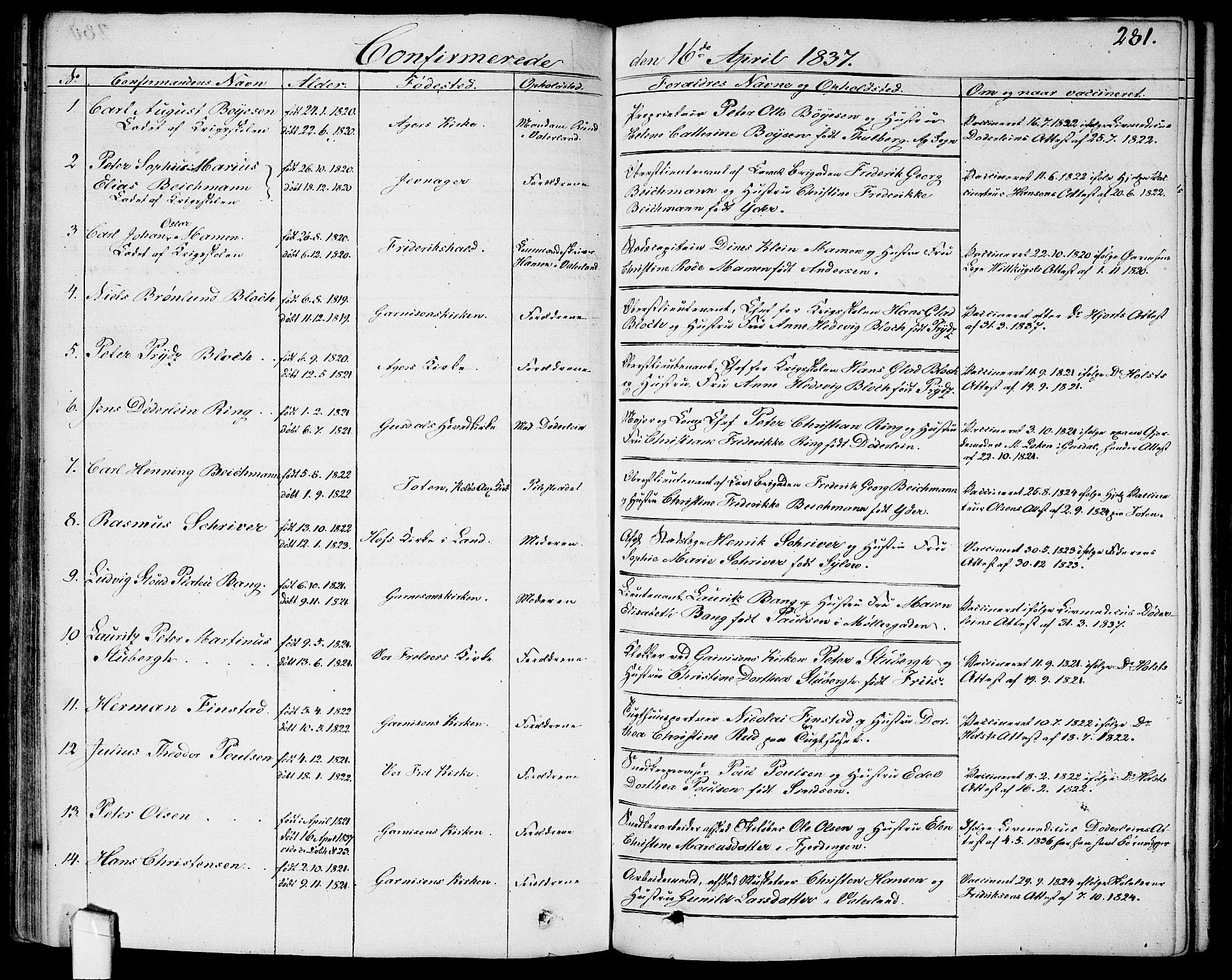 Garnisonsmenigheten Kirkebøker, SAO/A-10846/G/Ga/L0004: Parish register (copy) no. 4, 1828-1840, p. 281