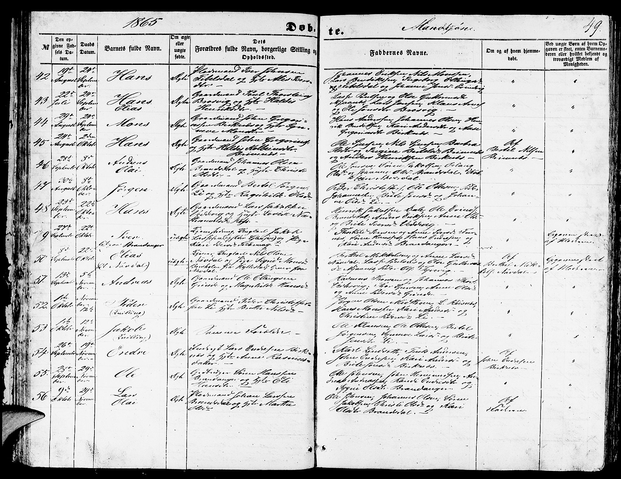 Gulen sokneprestembete, AV/SAB-A-80201/H/Hab/Habb/L0001: Parish register (copy) no. B 1, 1854-1866, p. 49