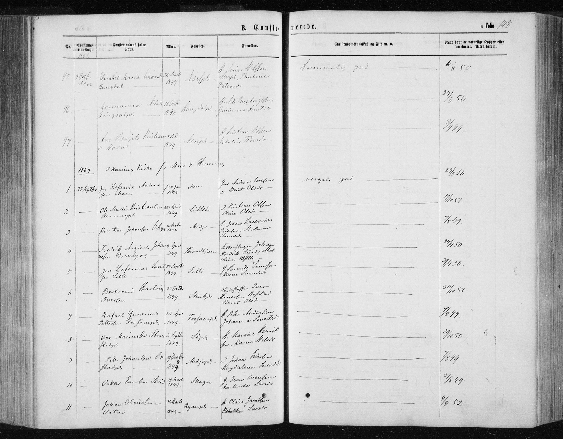 Ministerialprotokoller, klokkerbøker og fødselsregistre - Nord-Trøndelag, AV/SAT-A-1458/735/L0345: Parish register (official) no. 735A08 /1, 1863-1872, p. 148