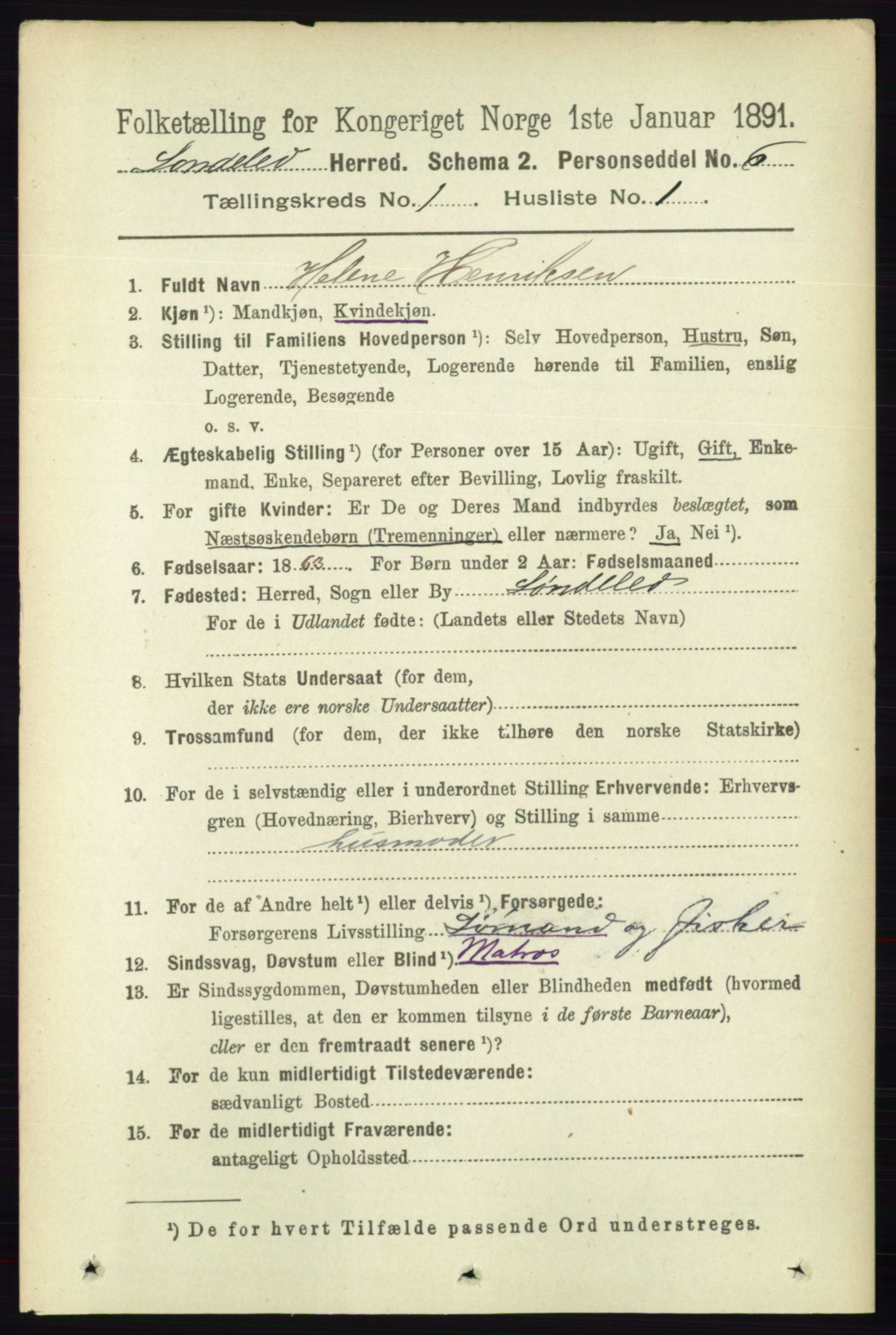 RA, 1891 census for 0913 Søndeled, 1891, p. 90