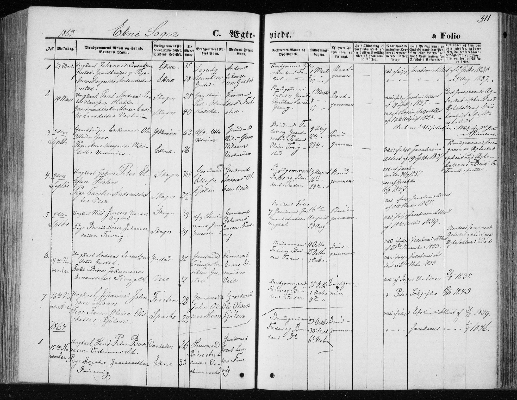 Ministerialprotokoller, klokkerbøker og fødselsregistre - Nord-Trøndelag, SAT/A-1458/717/L0158: Parish register (official) no. 717A08 /2, 1863-1877, p. 311