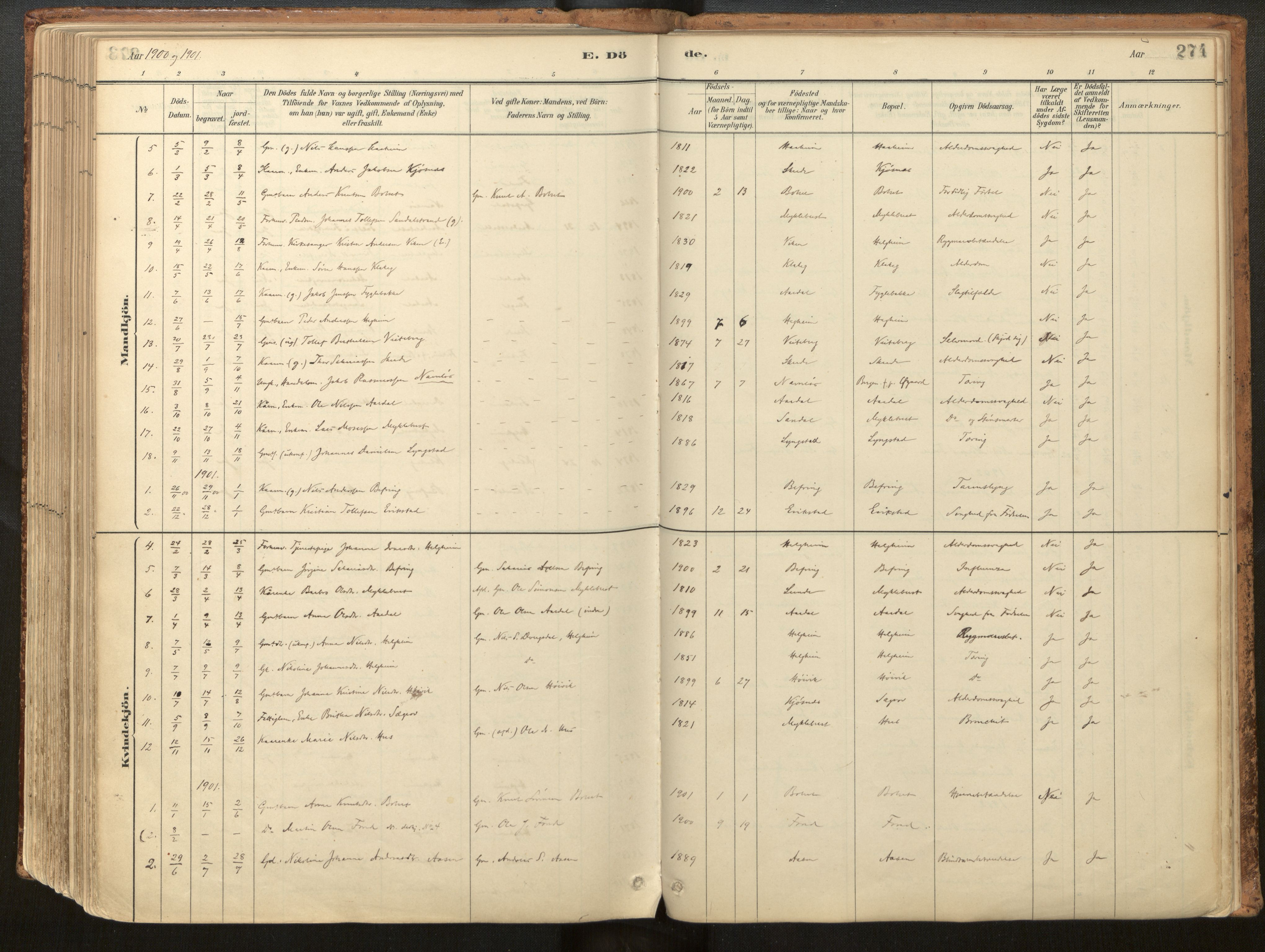 Jølster sokneprestembete, AV/SAB-A-80701/H/Haa/Haac/L0001: Parish register (official) no. C 1, 1882-1928, p. 274