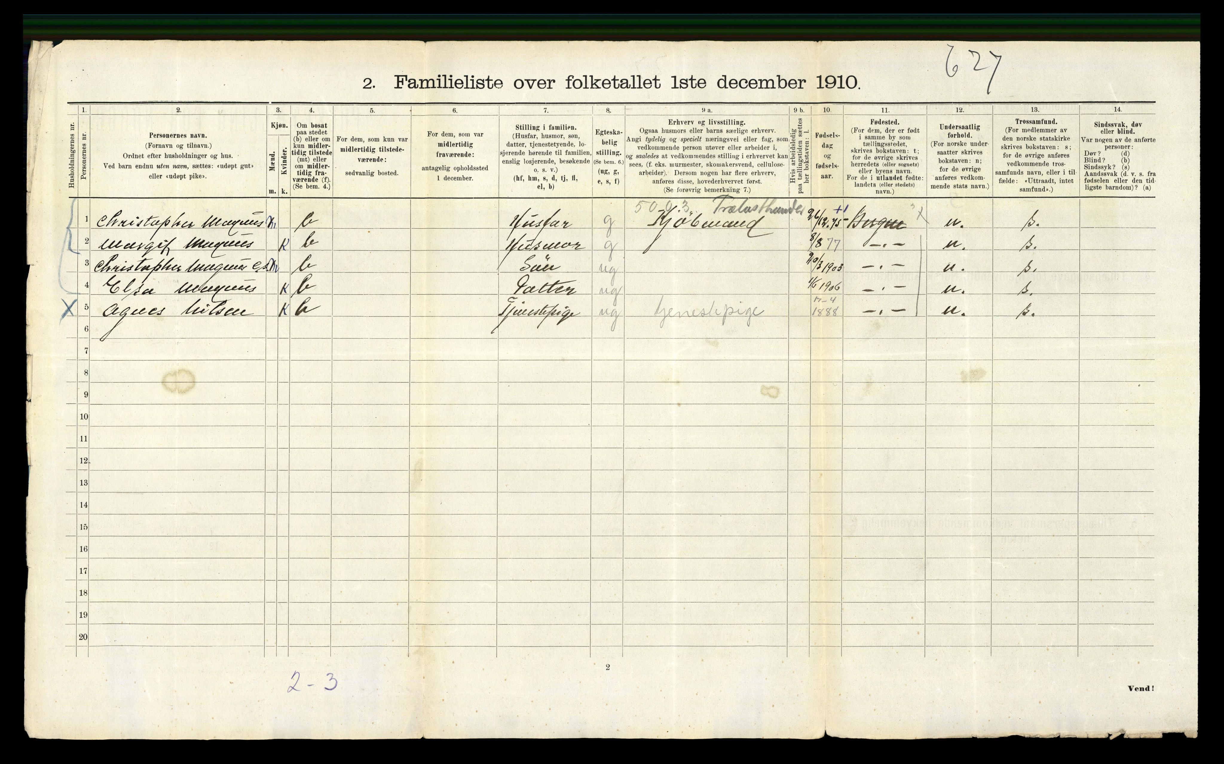 RA, 1910 census for Bergen, 1910, p. 1016