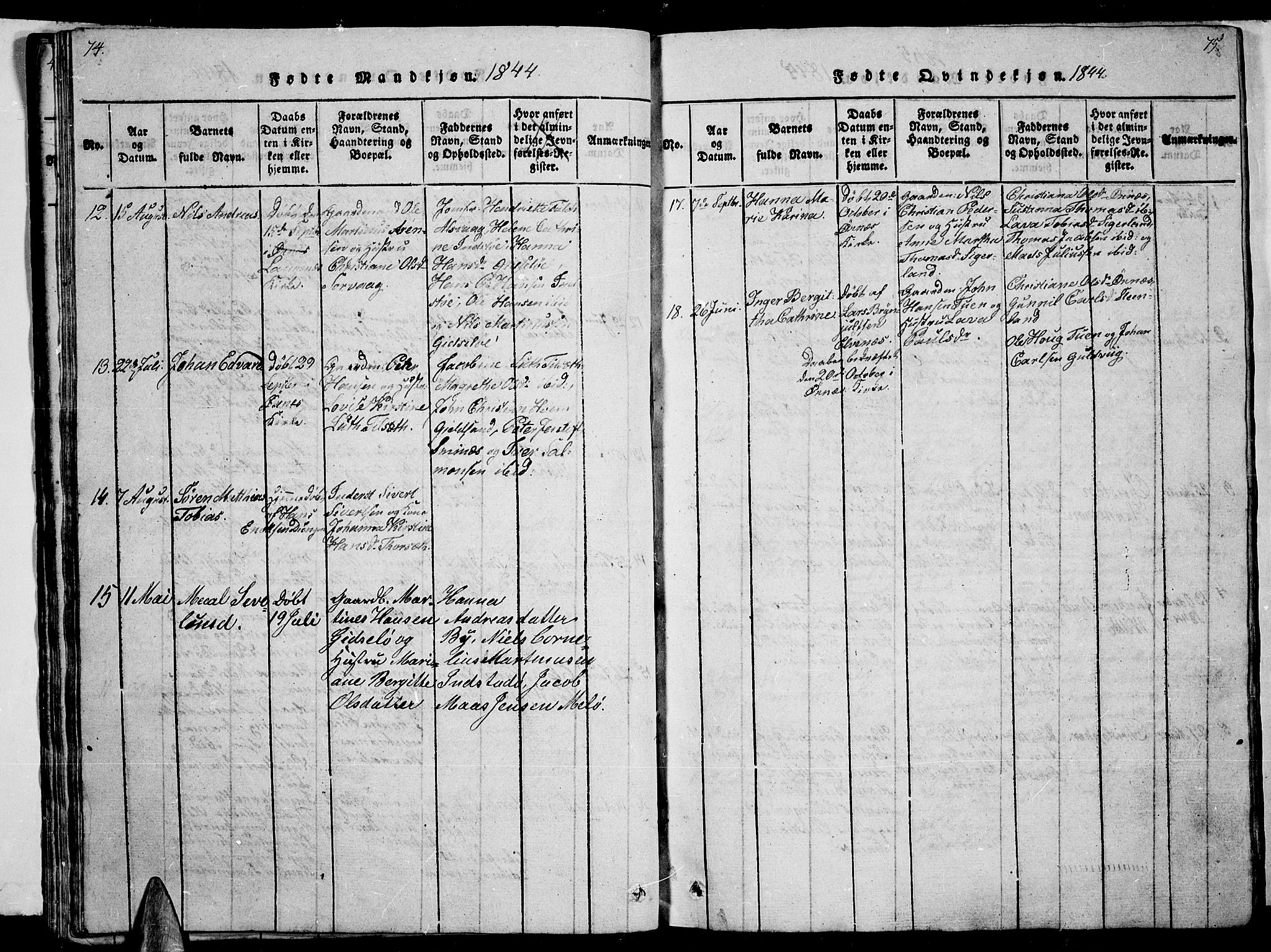 Ministerialprotokoller, klokkerbøker og fødselsregistre - Nordland, AV/SAT-A-1459/893/L1346: Parish register (copy) no. 893C01, 1820-1858, p. 74-75