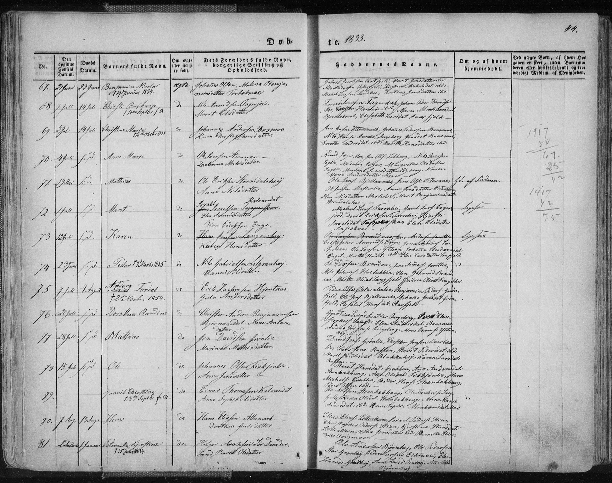Ministerialprotokoller, klokkerbøker og fødselsregistre - Nordland, SAT/A-1459/827/L0390: Parish register (official) no. 827A02, 1826-1841, p. 44