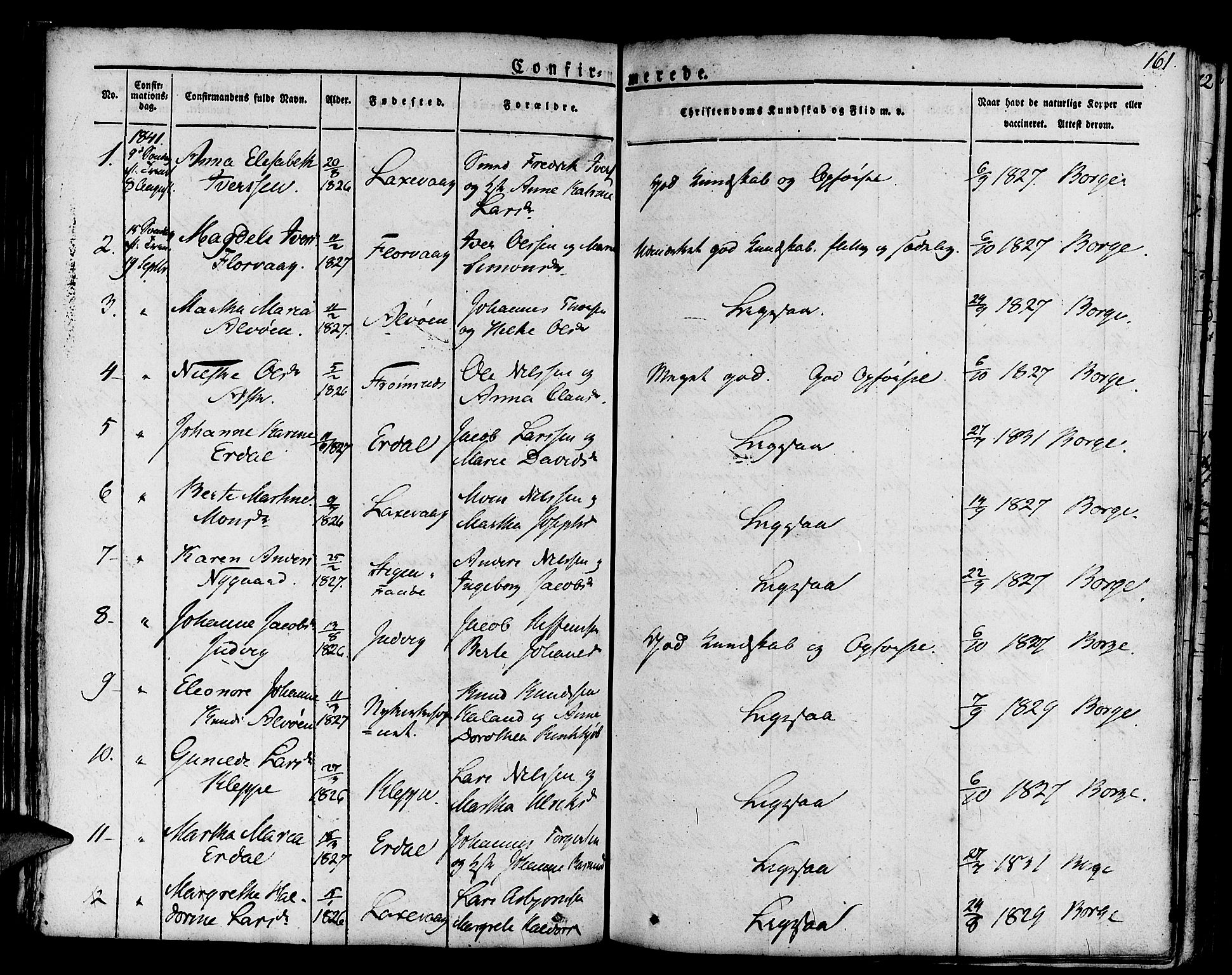 Askøy Sokneprestembete, SAB/A-74101/H/Ha/Haa/Haaa/L0004: Parish register (official) no. A 4, 1825-1845, p. 161