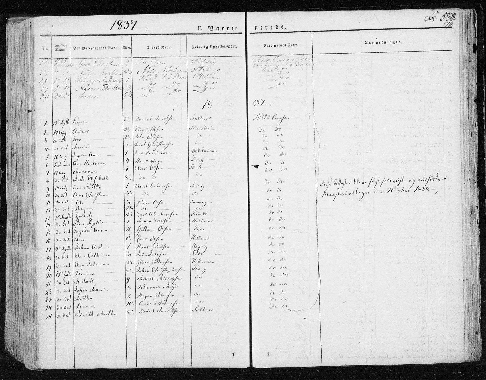 Ministerialprotokoller, klokkerbøker og fødselsregistre - Sør-Trøndelag, AV/SAT-A-1456/659/L0735: Parish register (official) no. 659A05, 1826-1841, p. 578