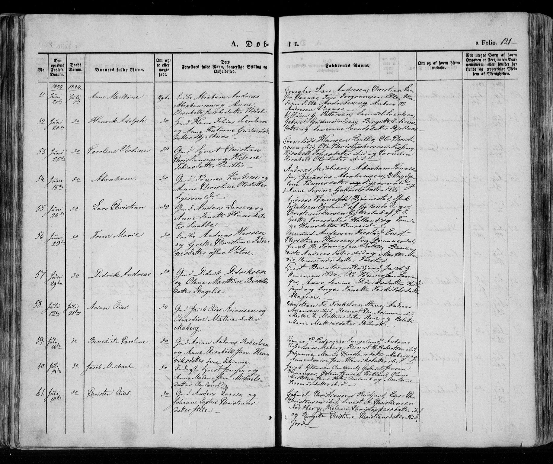 Lista sokneprestkontor, SAK/1111-0027/F/Fa/L0009: Parish register (official) no. A 9, 1835-1846, p. 121