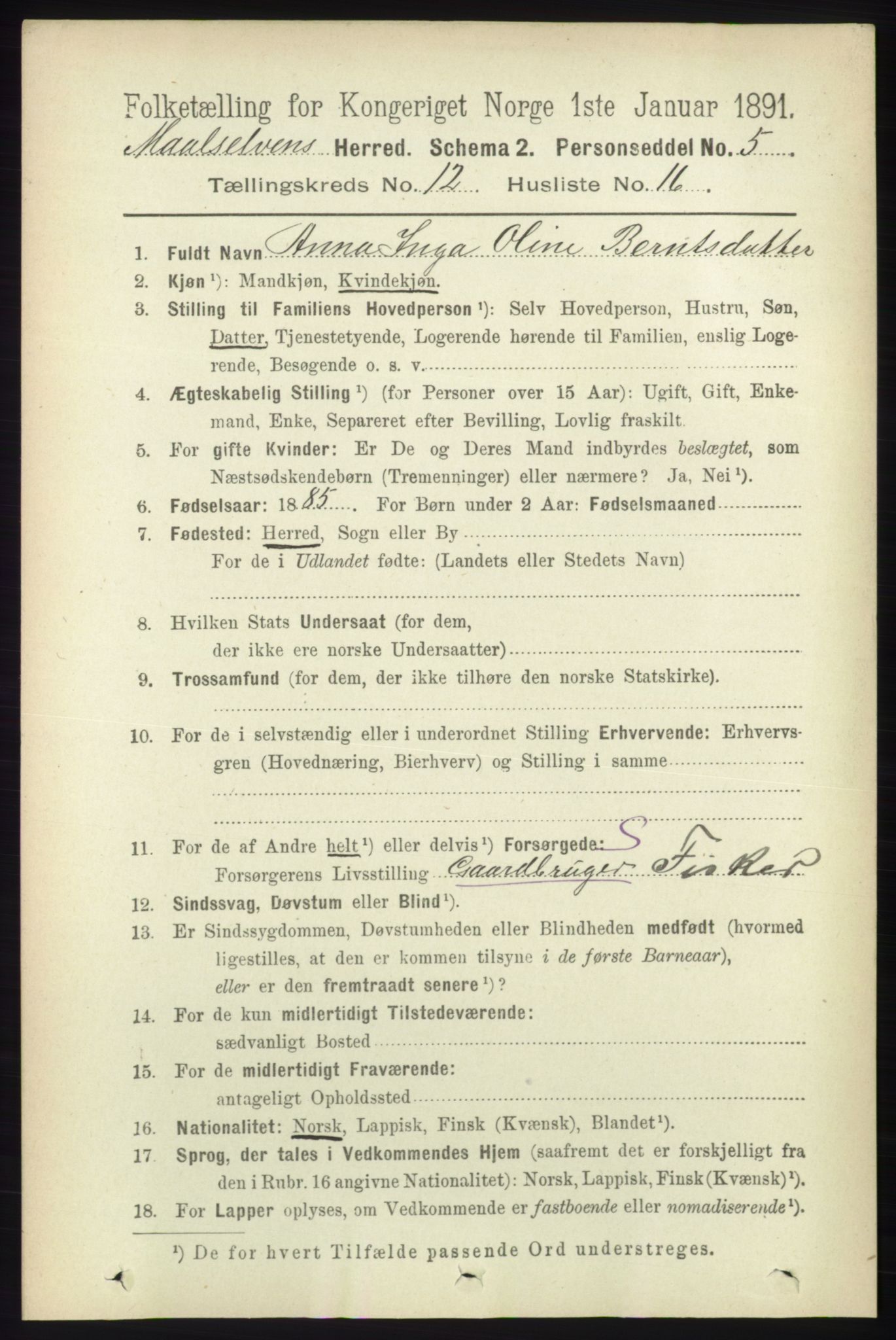 RA, 1891 census for 1924 Målselv, 1891, p. 3898