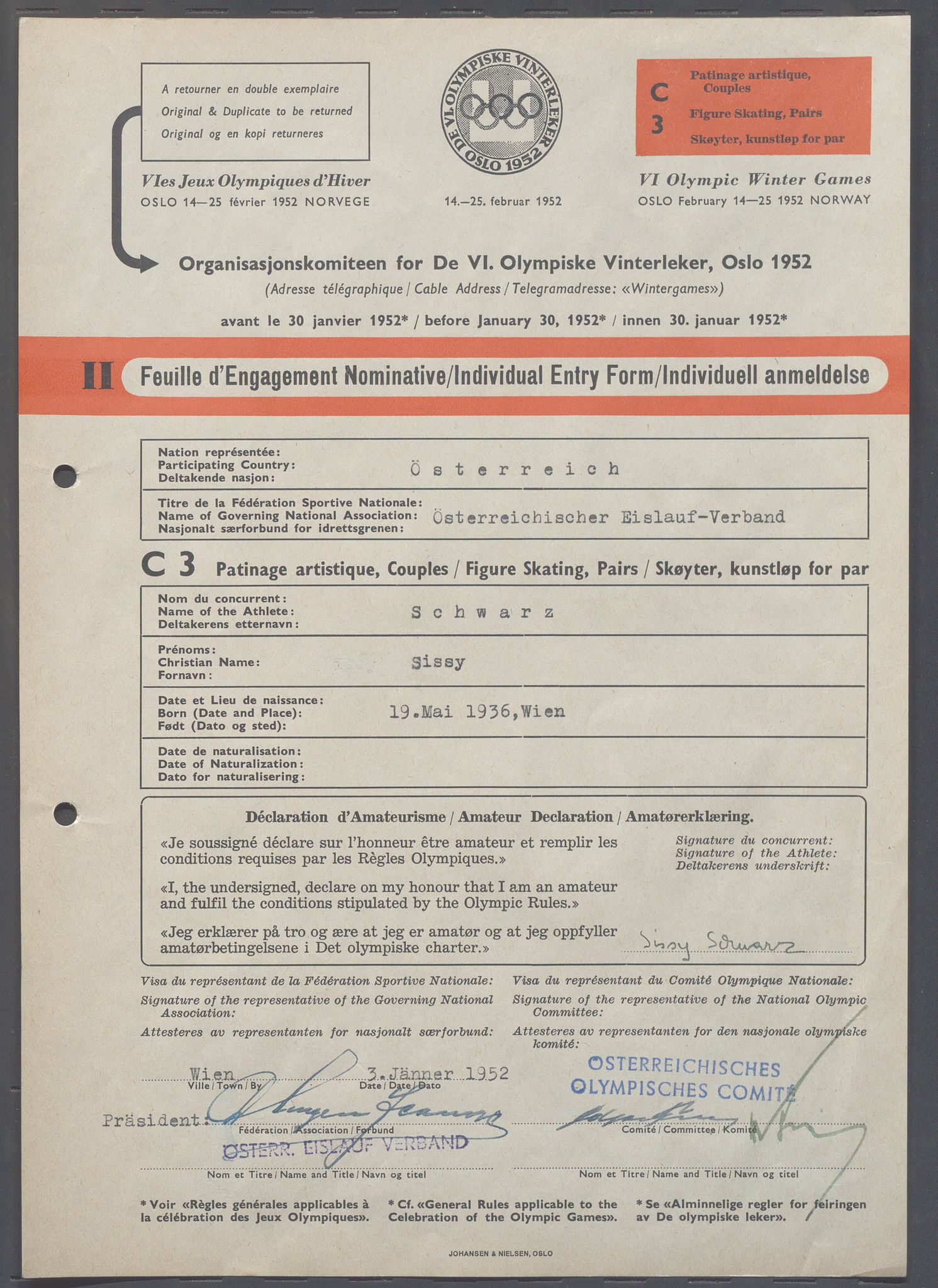 Organisasjonskomiteen for de VI. olympiske vinterleker, OBA/A-20130/H/Ha, 1951-1952, p. 1370