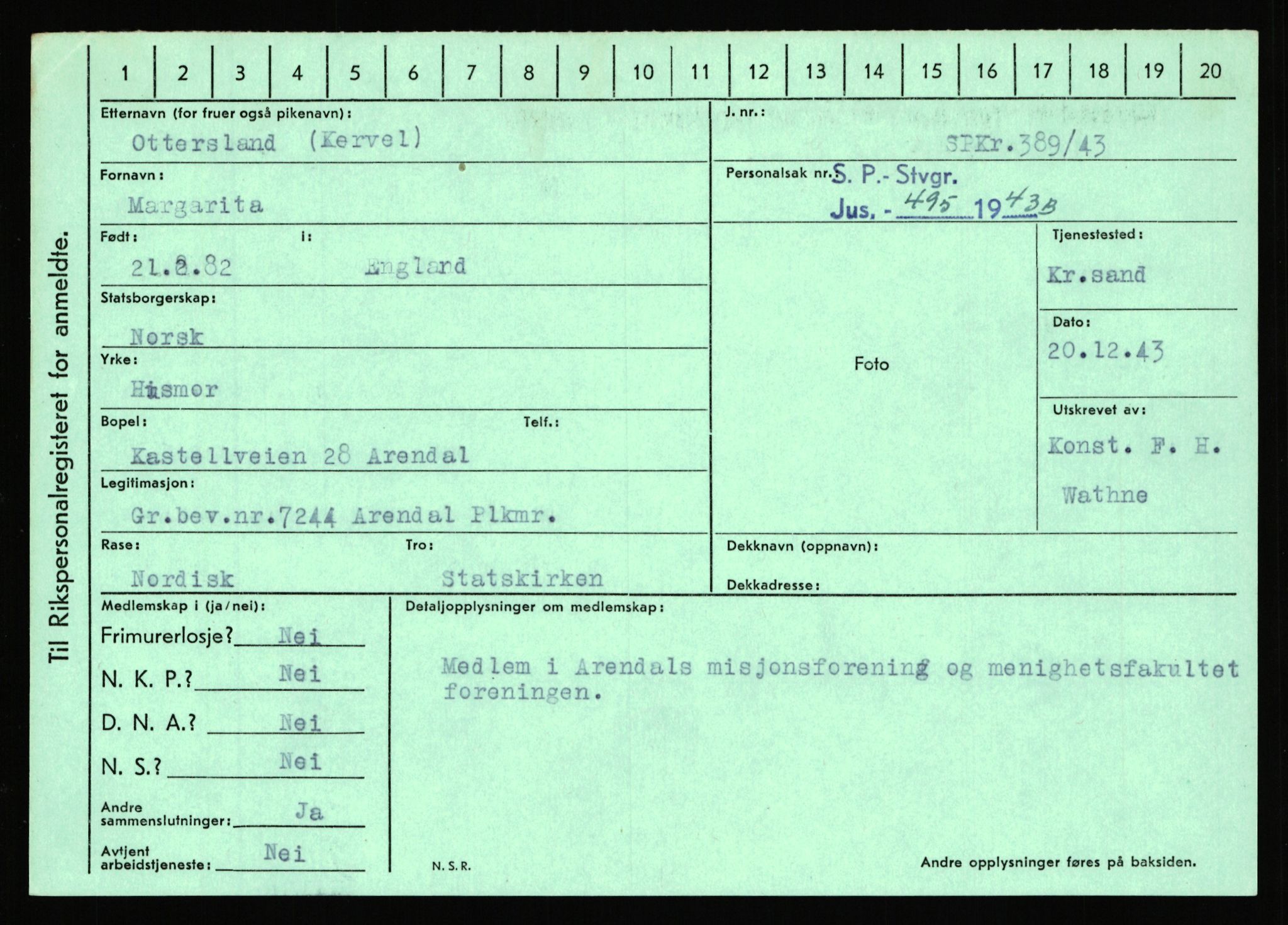 Statspolitiet - Hovedkontoret / Osloavdelingen, AV/RA-S-1329/C/Ca/L0012: Oanæs - Quistgaard	, 1943-1945, p. 2727