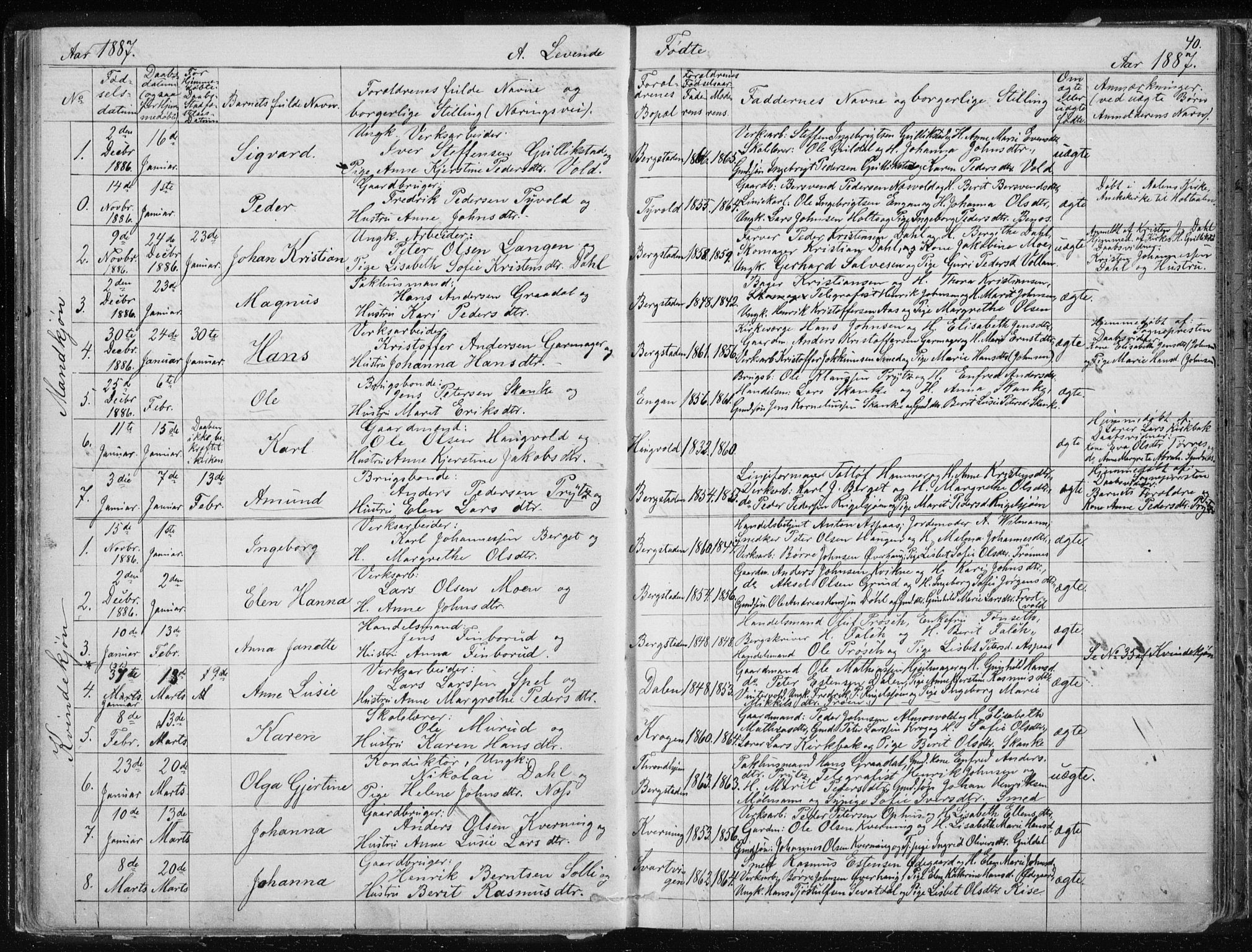 Ministerialprotokoller, klokkerbøker og fødselsregistre - Sør-Trøndelag, SAT/A-1456/681/L0940: Parish register (copy) no. 681C04, 1880-1895, p. 40