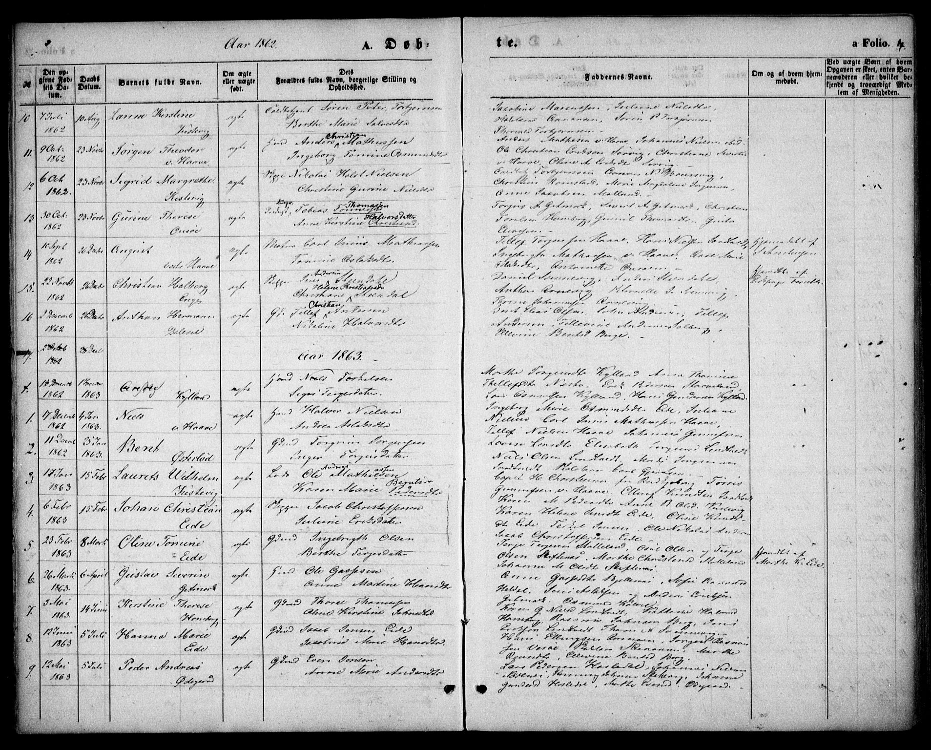 Hommedal sokneprestkontor, SAK/1111-0023/F/Fa/Faa/L0002: Parish register (official) no. A 2, 1861-1884, p. 4