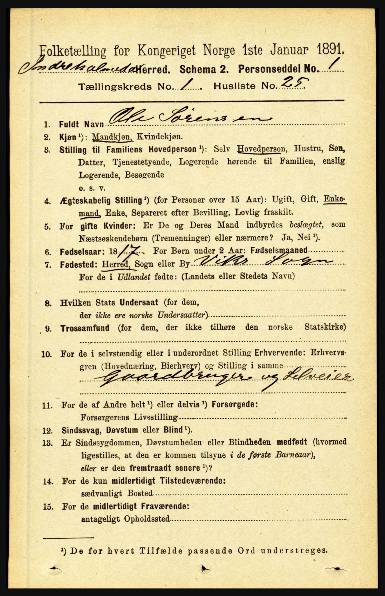 RA, 1891 census for 1430 Indre Holmedal, 1891, p. 250