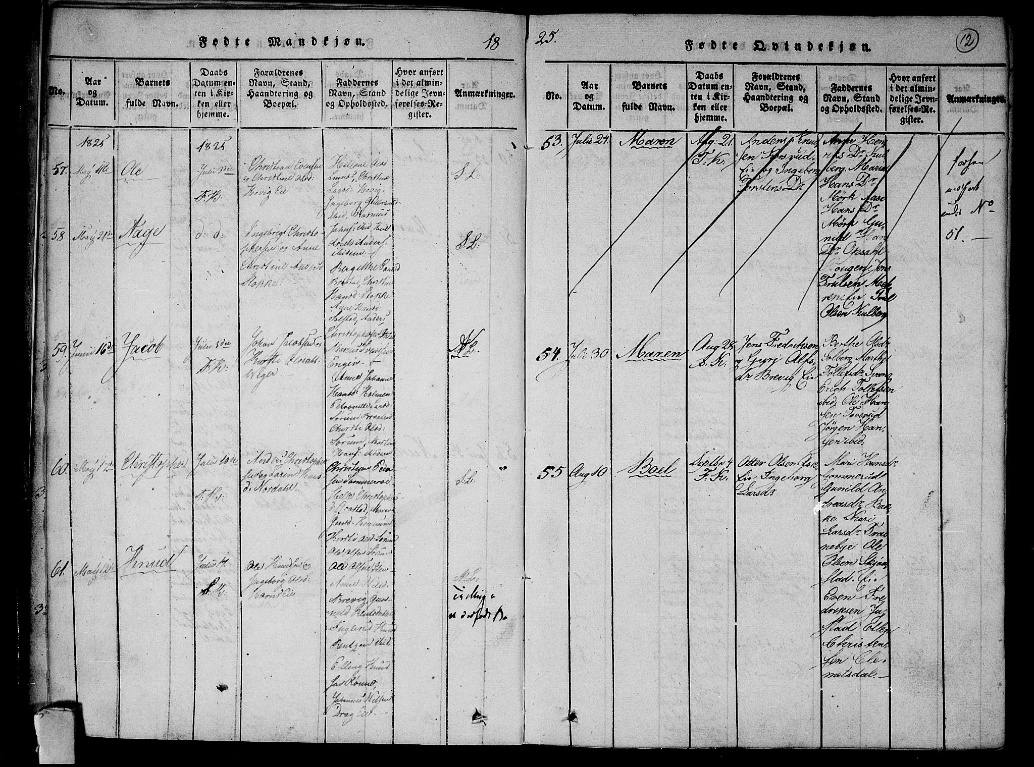 Lier kirkebøker, AV/SAKO-A-230/F/Fa/L0009: Parish register (official) no. I 9, 1824-1827, p. 12