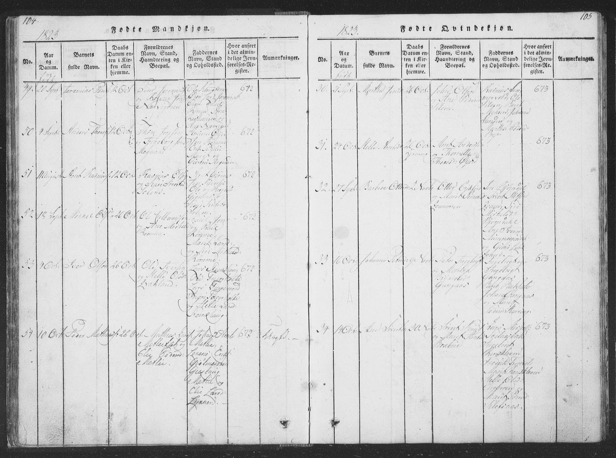 Ministerialprotokoller, klokkerbøker og fødselsregistre - Sør-Trøndelag, AV/SAT-A-1456/668/L0816: Parish register (copy) no. 668C05, 1816-1893, p. 104-105