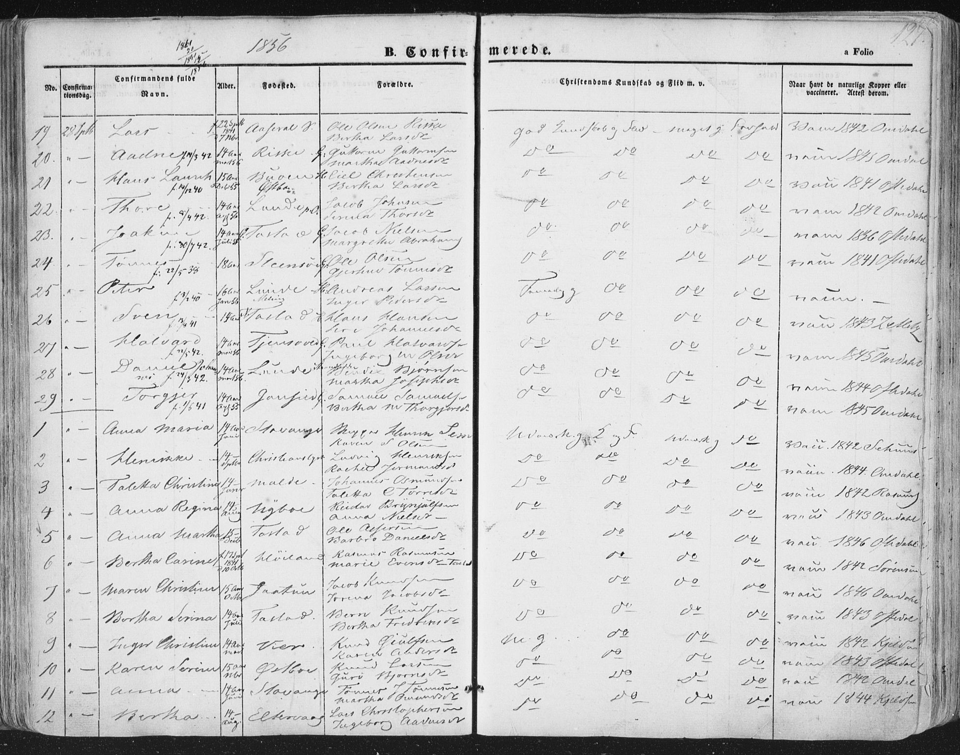 Hetland sokneprestkontor, AV/SAST-A-101826/30/30BA/L0002: Parish register (official) no. A 2, 1849-1869, p. 127