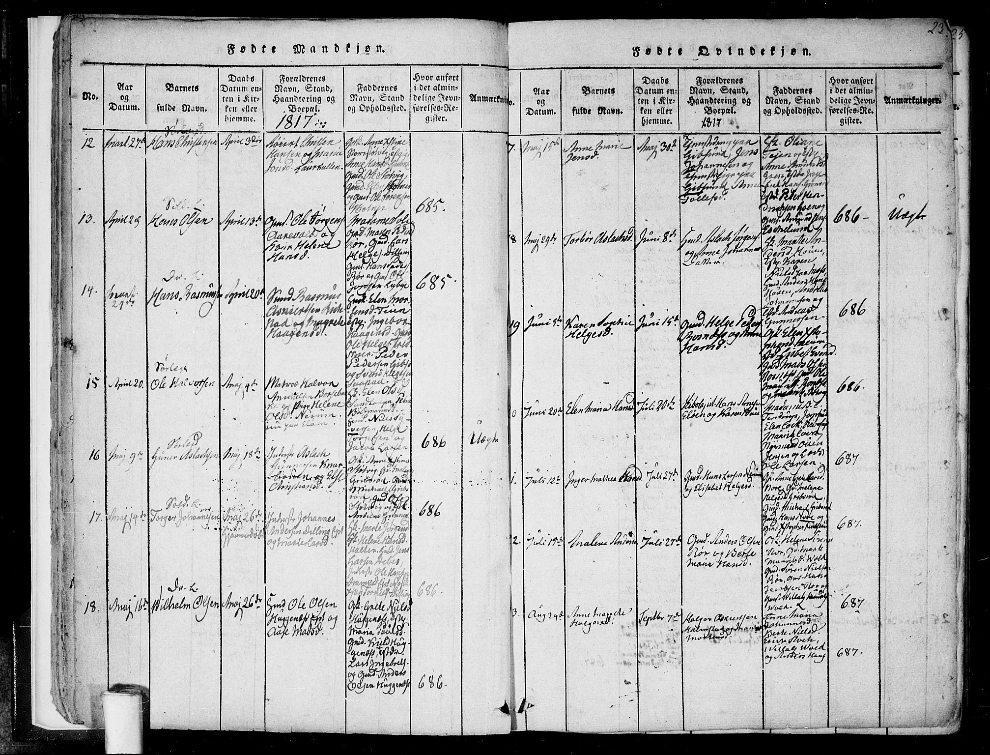 Rygge prestekontor Kirkebøker, SAO/A-10084b/F/Fa/L0003: Parish register (official) no. 3, 1814-1836, p. 22-23
