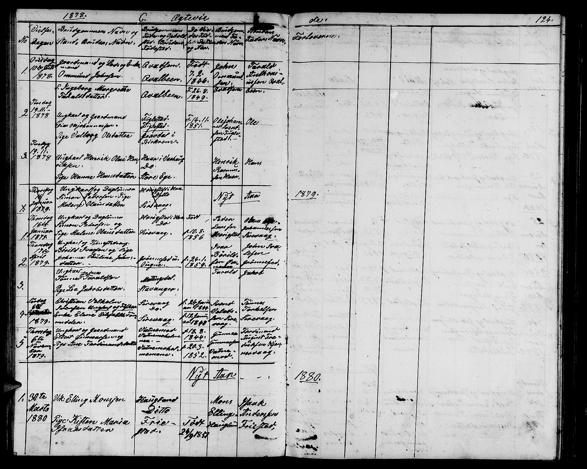 Eigersund sokneprestkontor, SAST/A-101807/S09/L0006: Parish register (copy) no. B 6, 1876-1889, p. 124