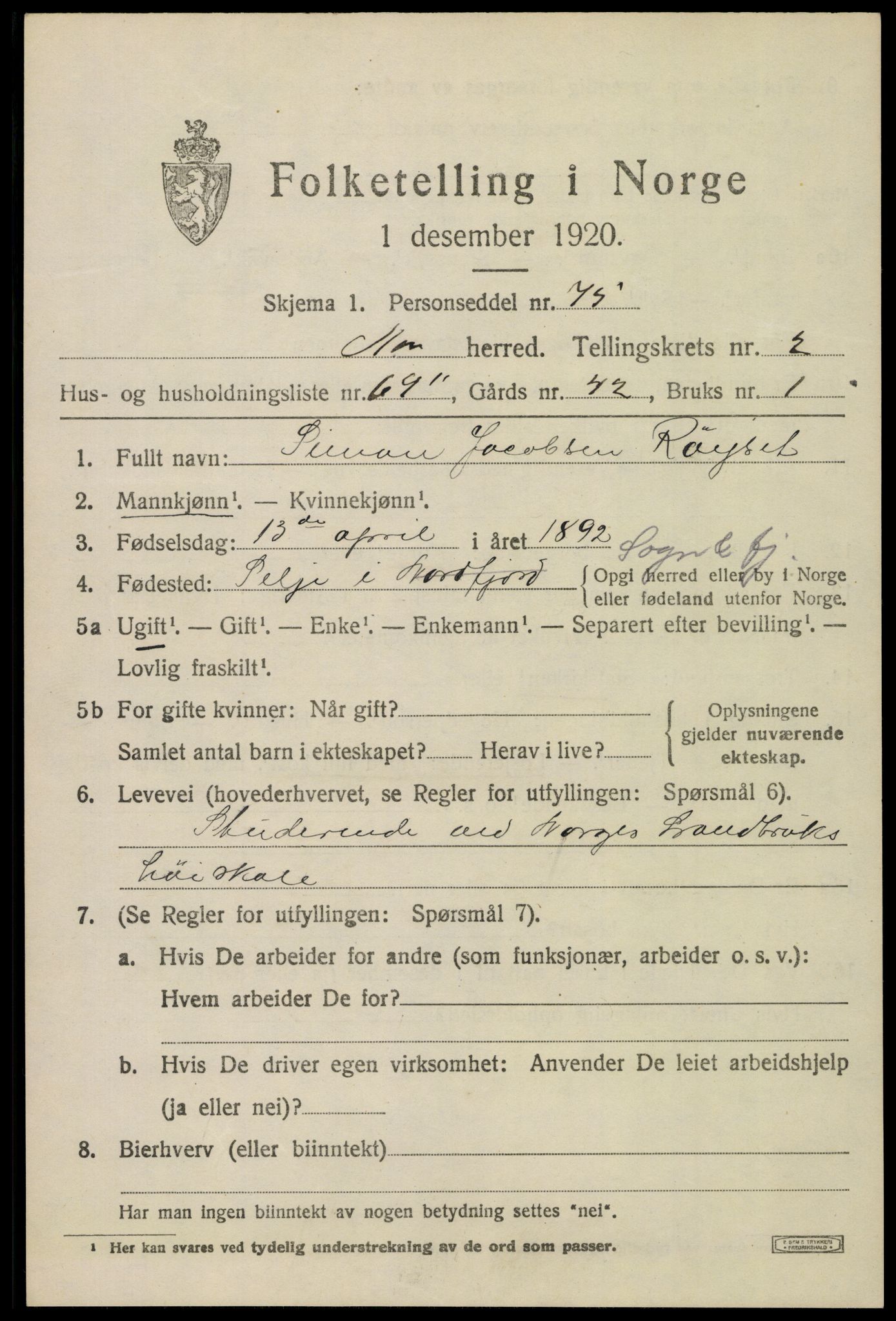 SAO, 1920 census for Ås, 1920, p. 3334