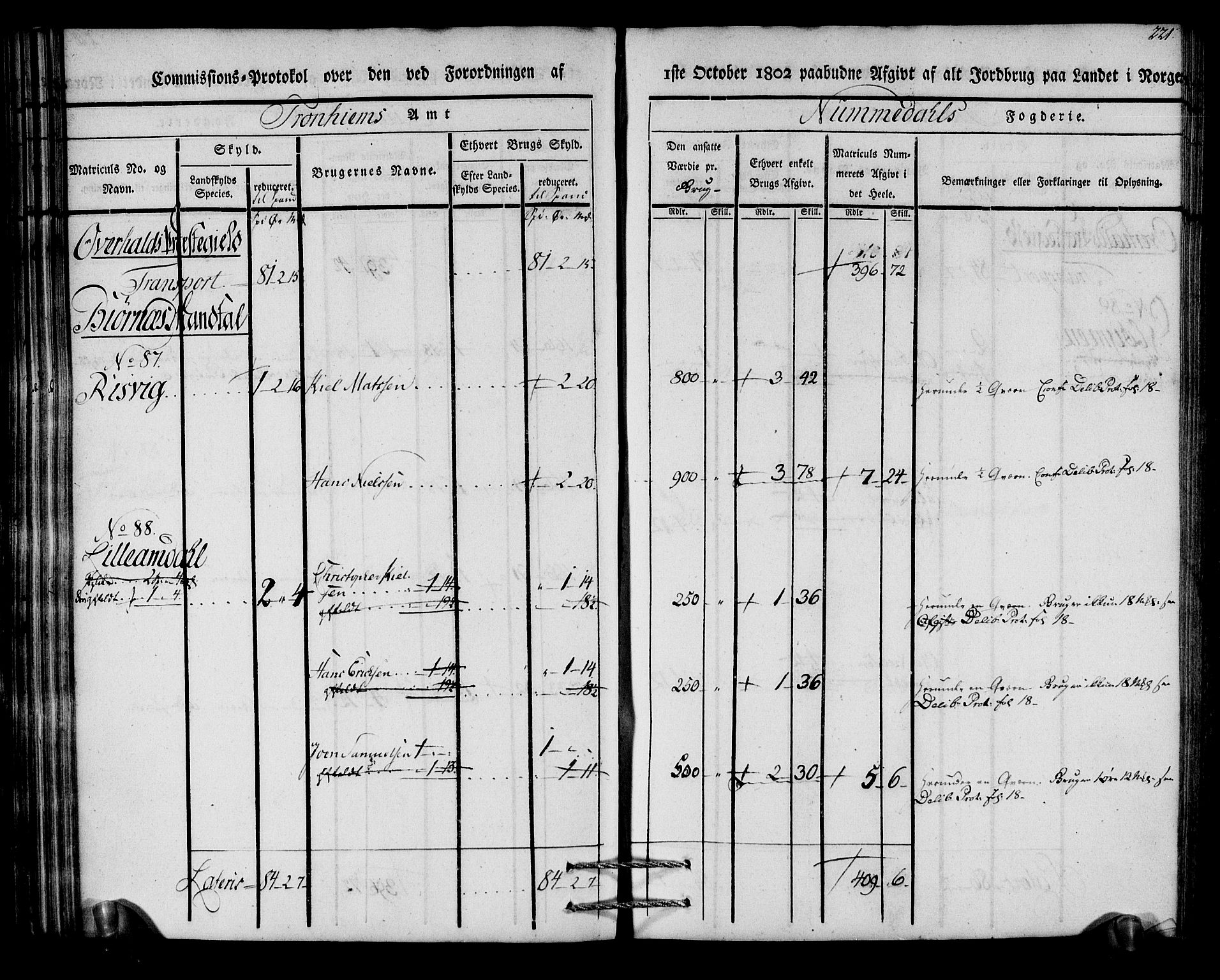 Rentekammeret inntil 1814, Realistisk ordnet avdeling, RA/EA-4070/N/Ne/Nea/L0154: Namdalen fogderi. Kommisjonsprotokoll, 1803, p. 222