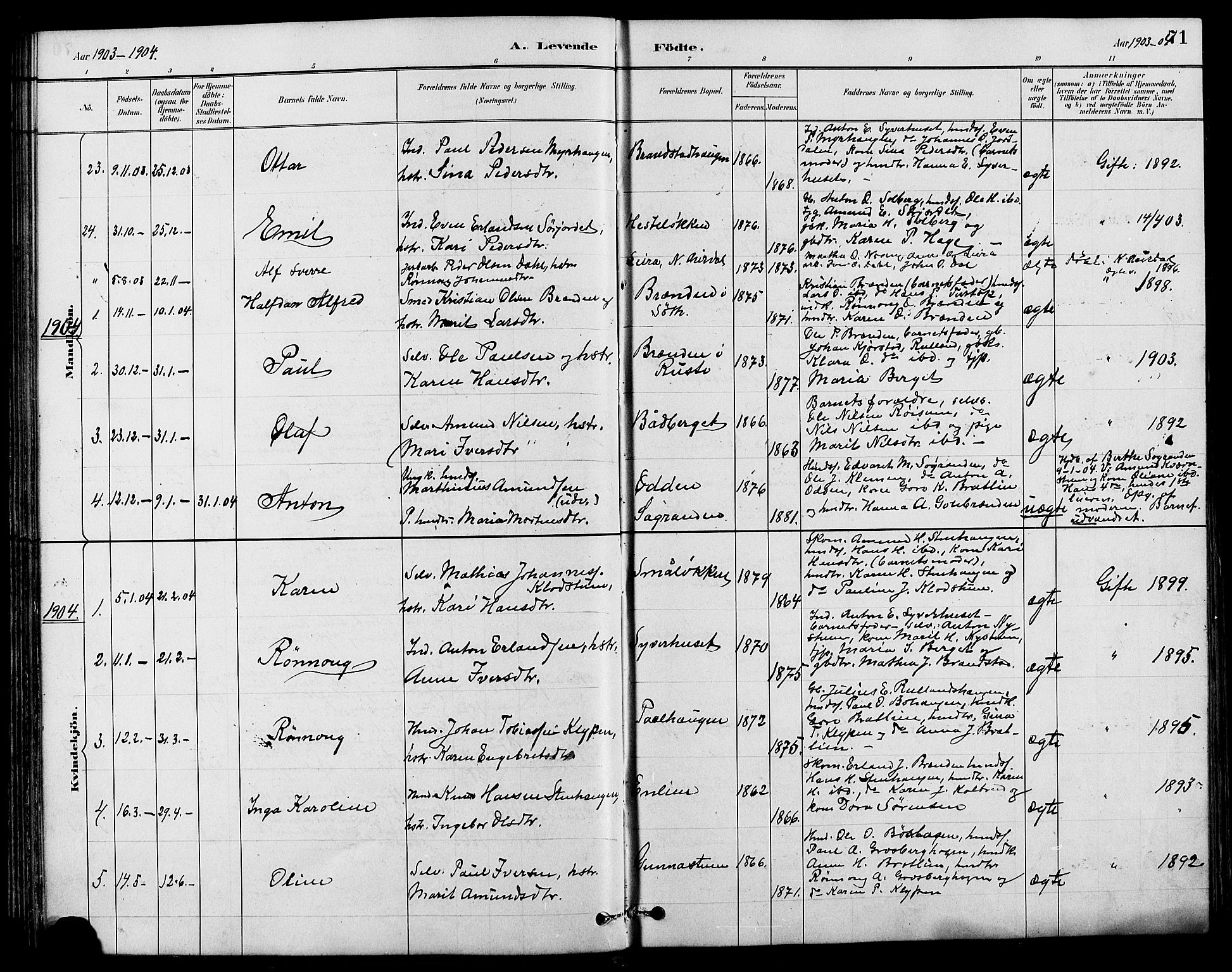Nord-Fron prestekontor, SAH/PREST-080/H/Ha/Hab/L0004: Parish register (copy) no. 4, 1884-1914, p. 71