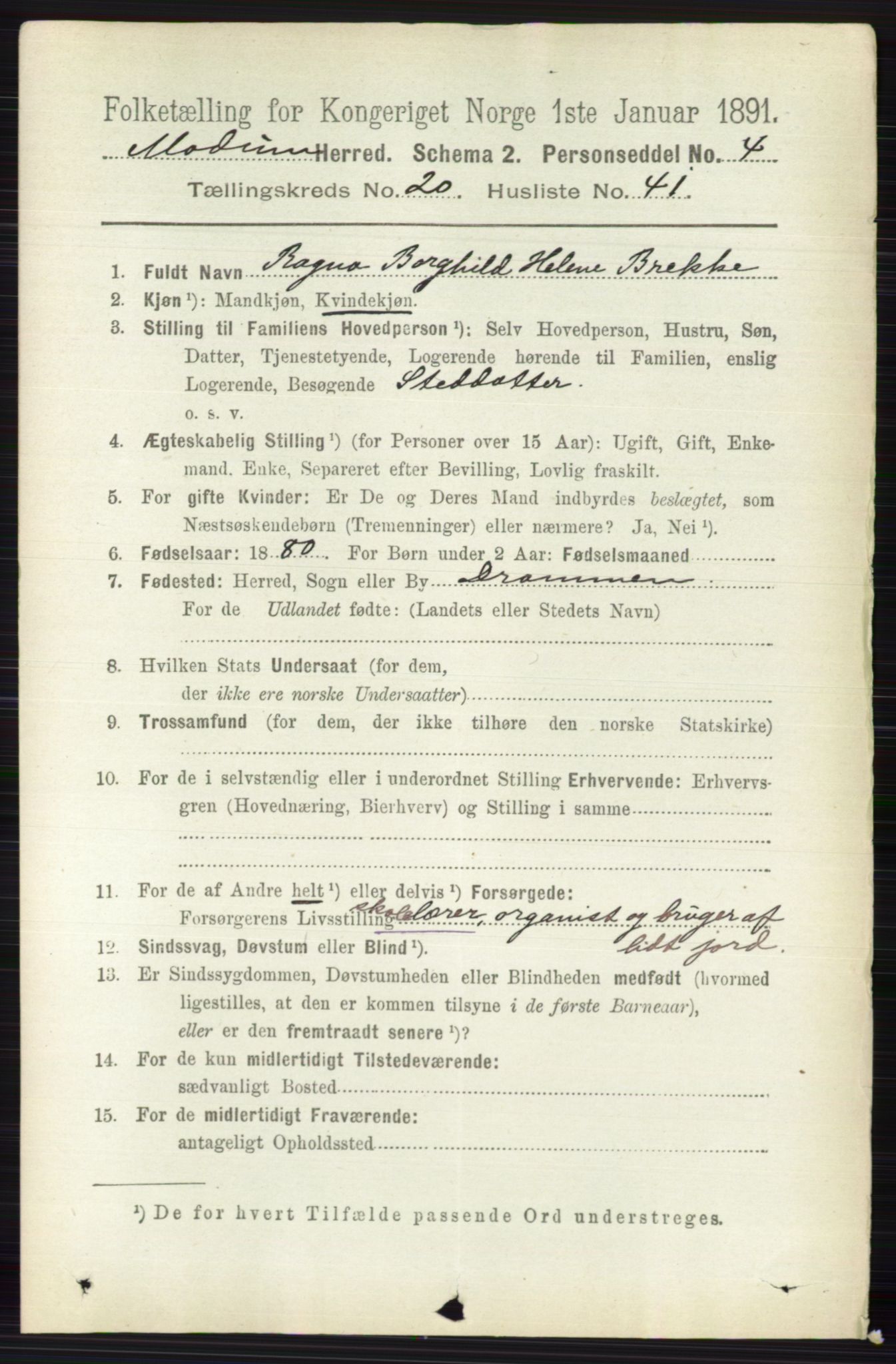 RA, 1891 census for 0623 Modum, 1891, p. 8058