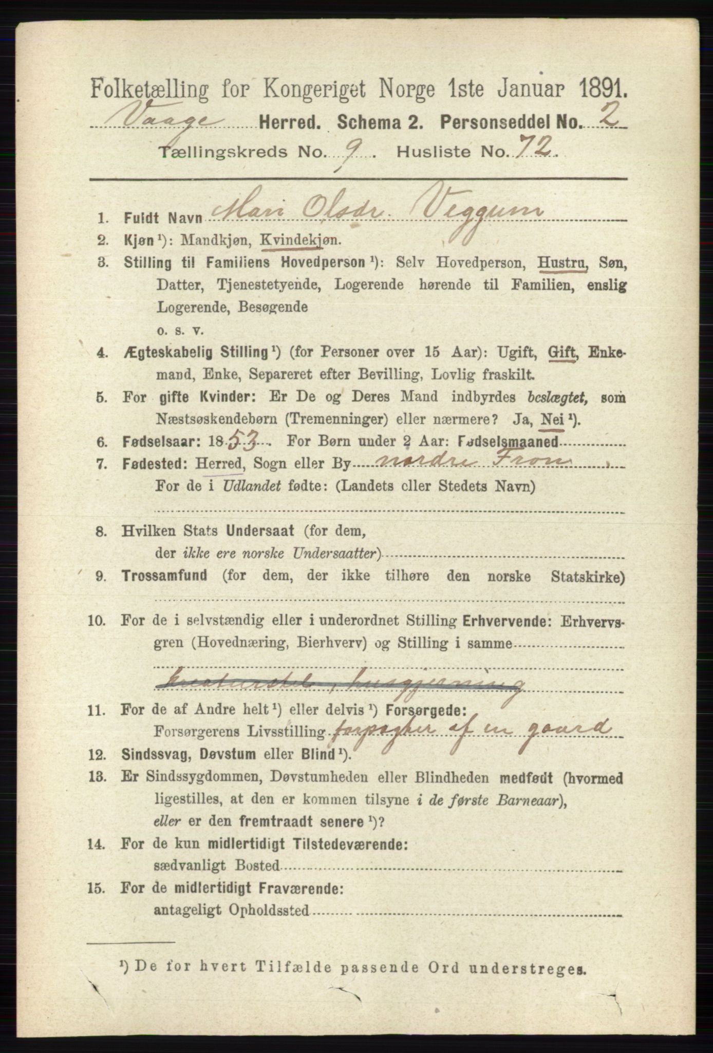 RA, 1891 census for 0515 Vågå, 1891, p. 5967