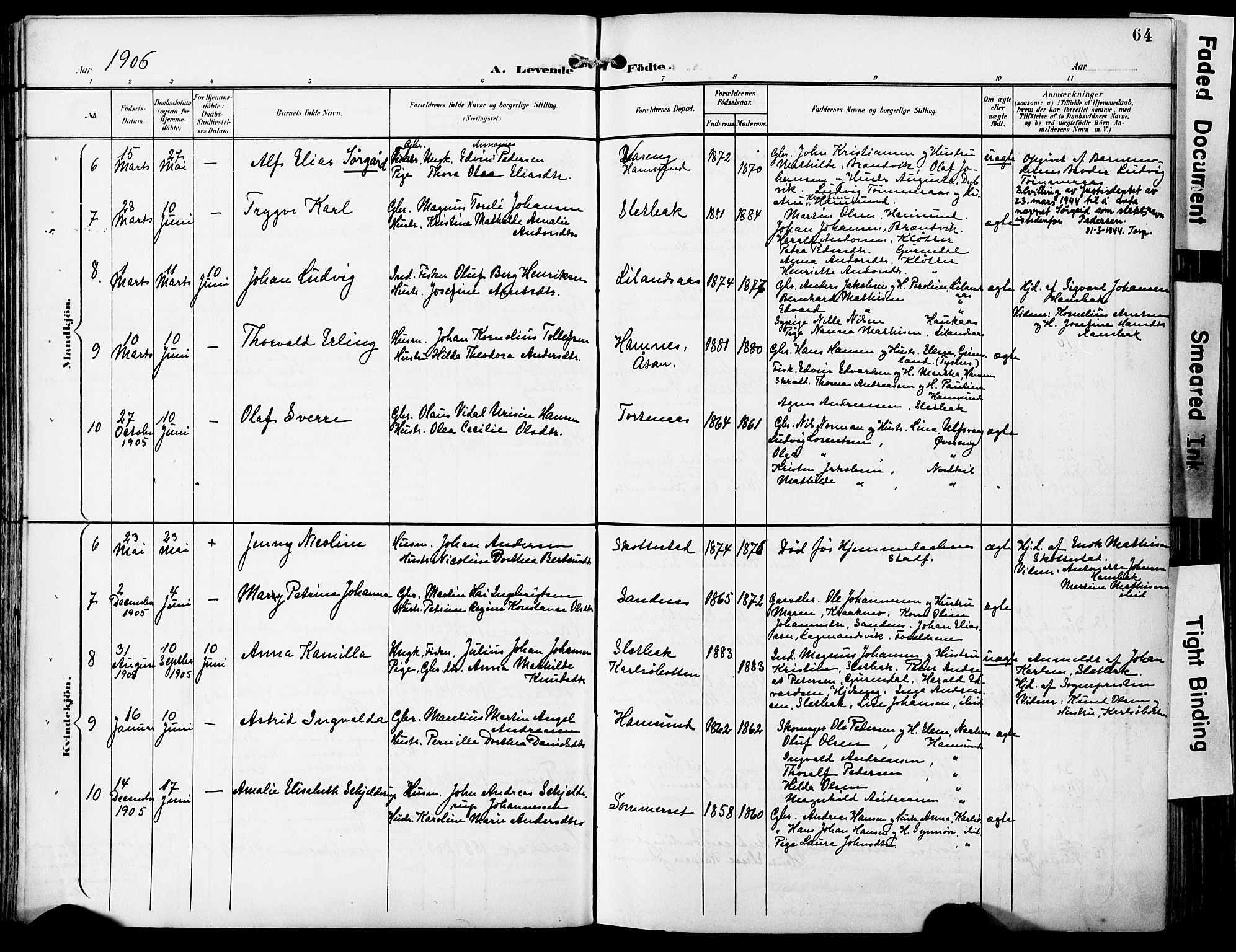 Ministerialprotokoller, klokkerbøker og fødselsregistre - Nordland, AV/SAT-A-1459/859/L0848: Parish register (official) no. 859A08, 1900-1912, p. 64