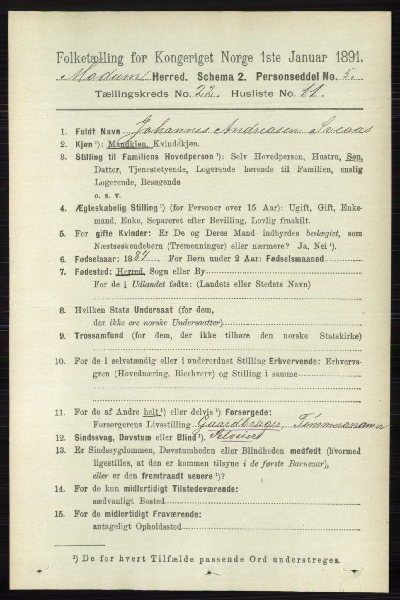 RA, 1891 census for 0623 Modum, 1891, p. 8441