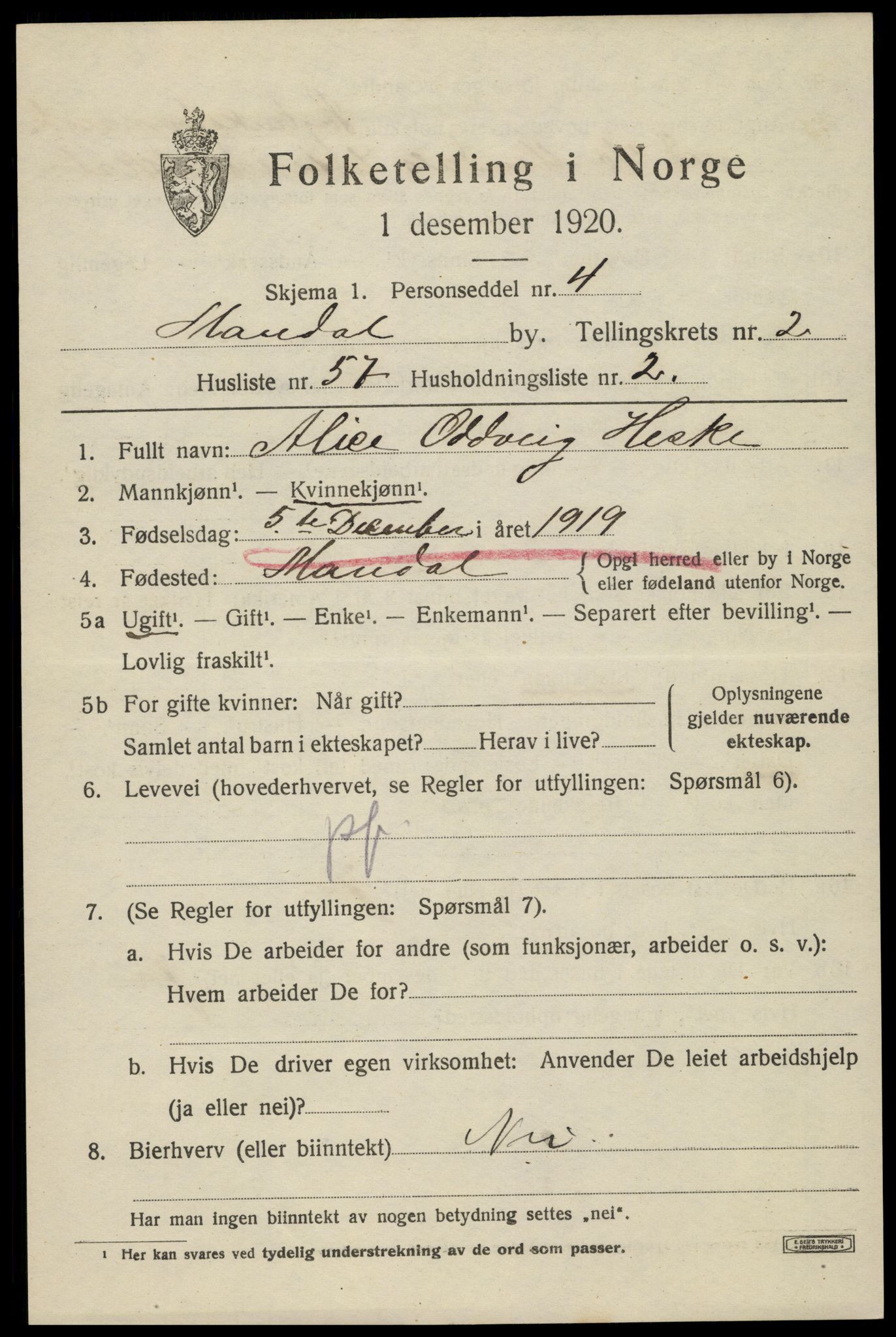 SAK, 1920 census for Mandal, 1920, p. 4749