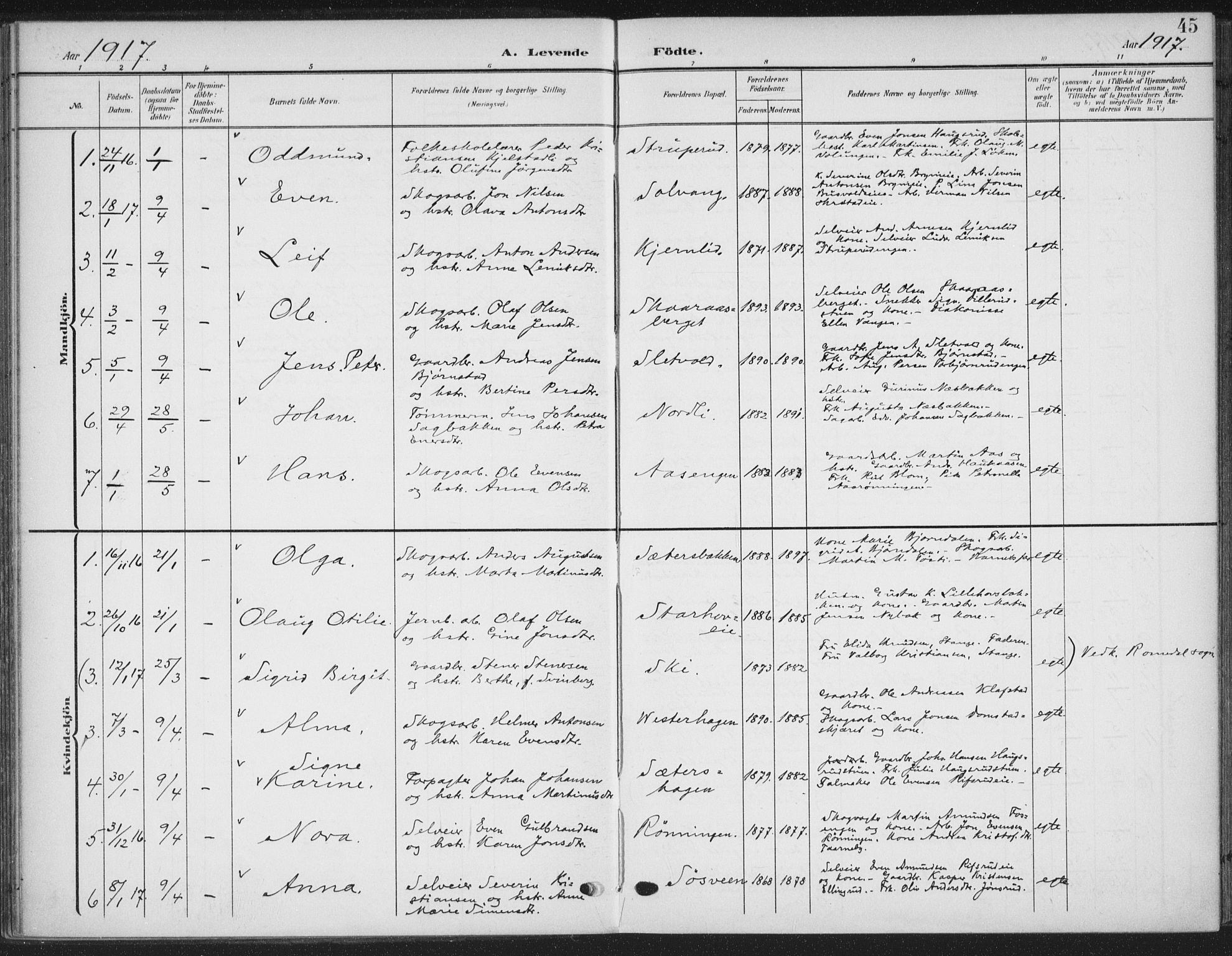 Romedal prestekontor, AV/SAH-PREST-004/K/L0009: Parish register (official) no. 9, 1906-1929, p. 45