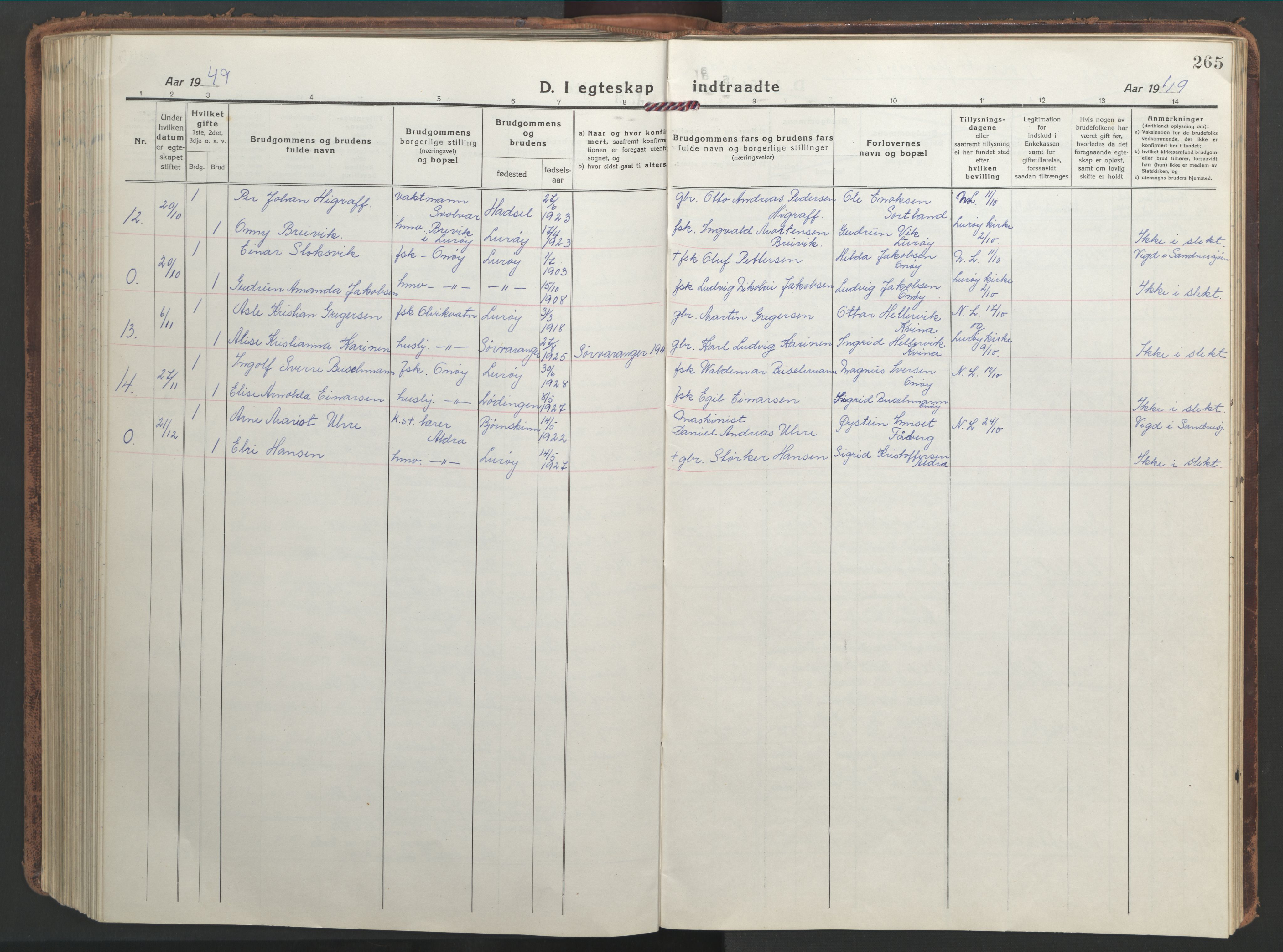 Ministerialprotokoller, klokkerbøker og fødselsregistre - Nordland, AV/SAT-A-1459/839/L0574: Parish register (copy) no. 839C04, 1918-1950, p. 265