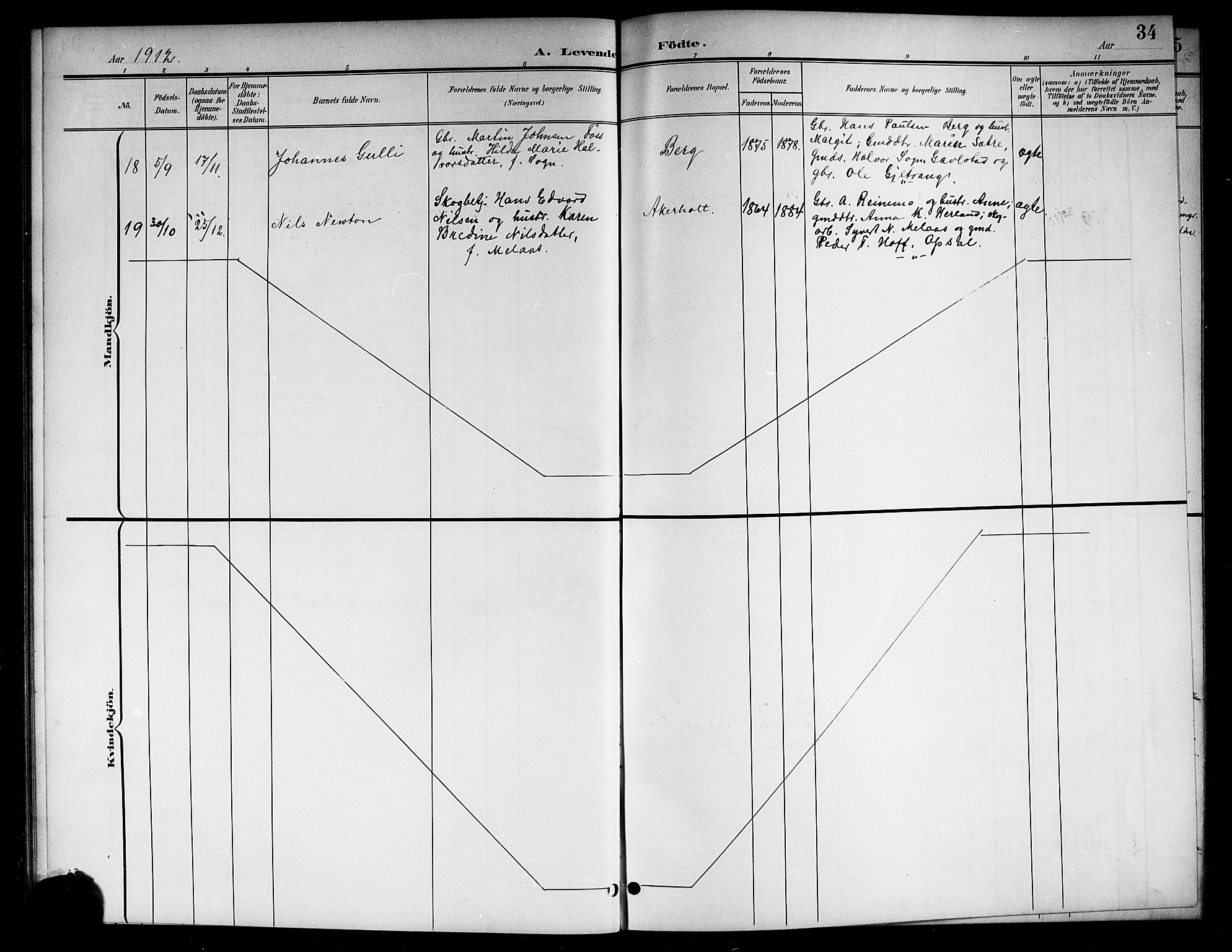 Lardal kirkebøker, AV/SAKO-A-350/G/Ga/L0002: Parish register (copy) no. I 2, 1901-1916, p. 34