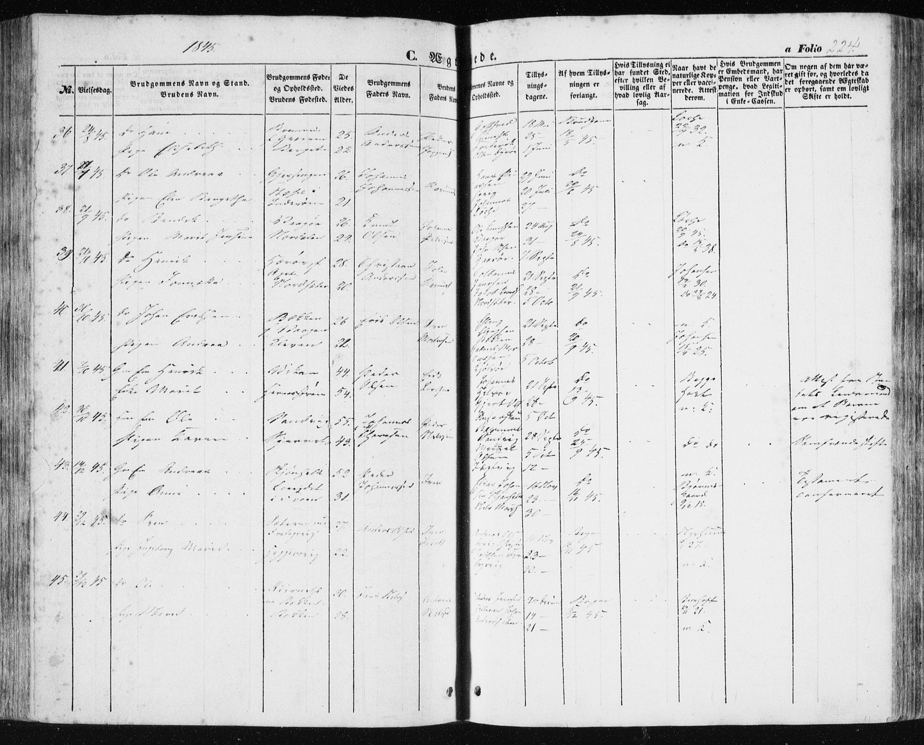 Ministerialprotokoller, klokkerbøker og fødselsregistre - Sør-Trøndelag, SAT/A-1456/634/L0529: Parish register (official) no. 634A05, 1843-1851, p. 224