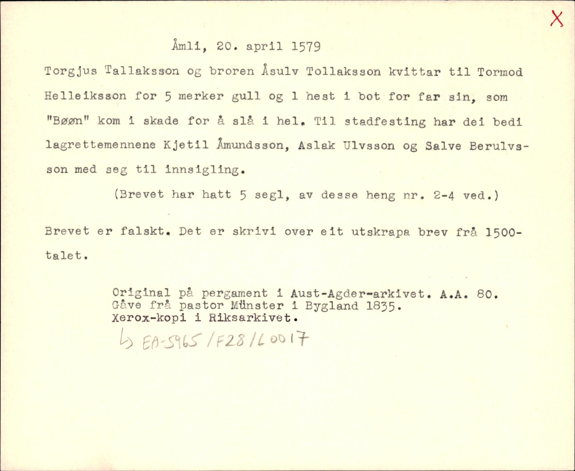 Riksarkivets diplomsamling, AV/RA-EA-5965/F35/F35d/L0001: Innlånte diplomer, seddelregister, 1316-1591, p. 459