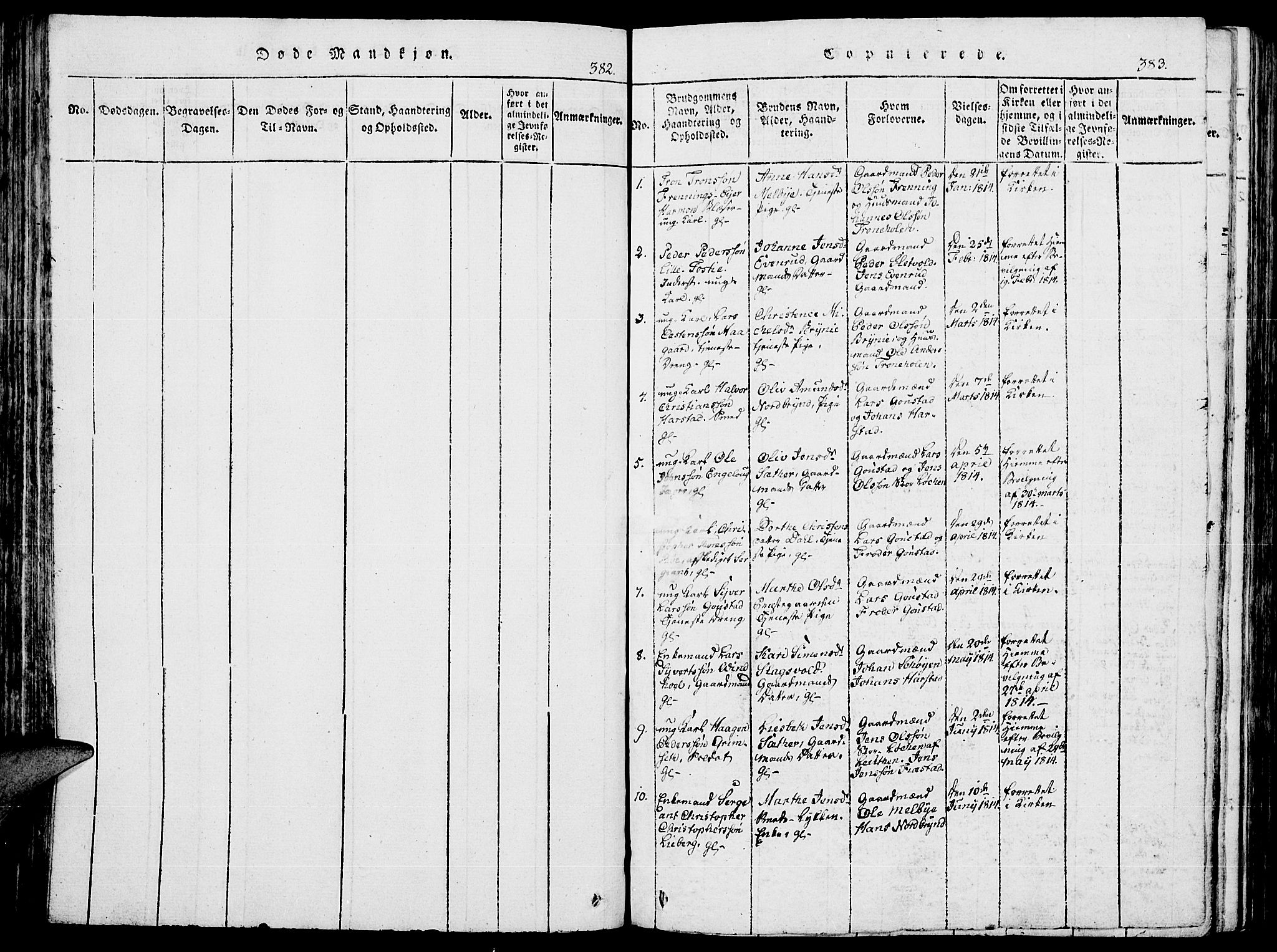Romedal prestekontor, AV/SAH-PREST-004/K/L0002: Parish register (official) no. 2, 1814-1828, p. 382-383